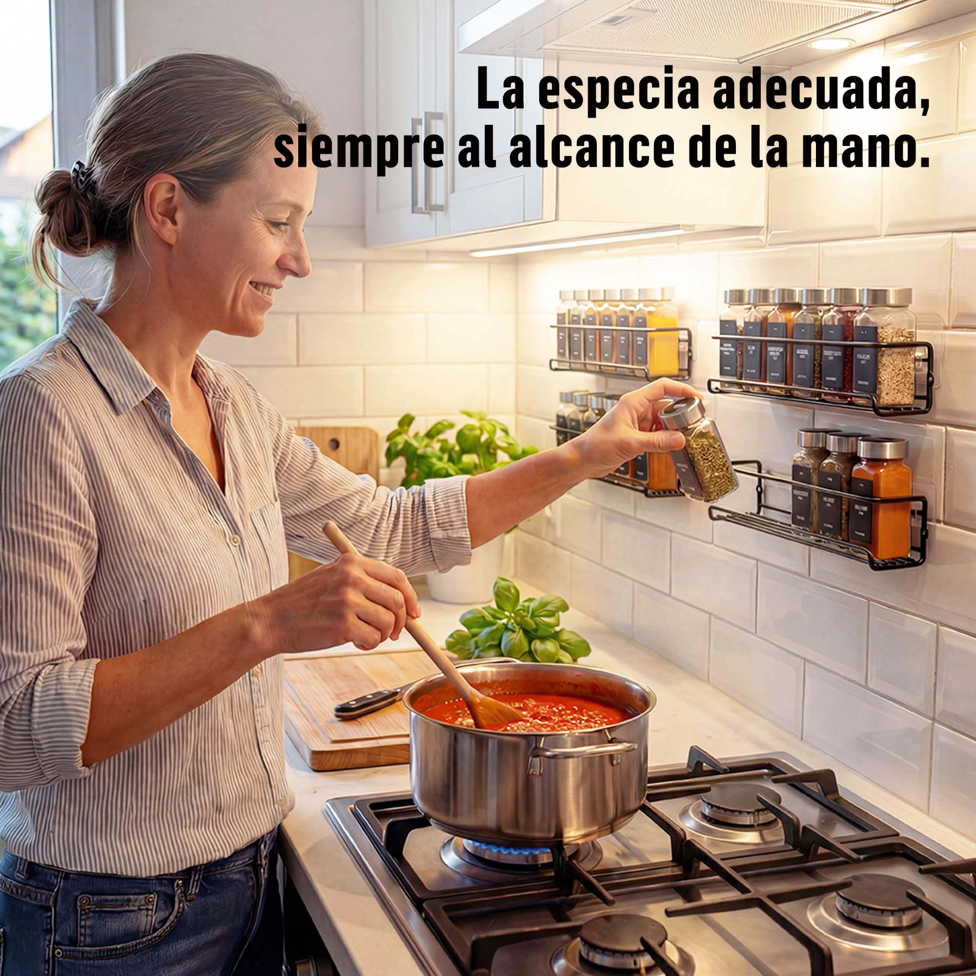 Deco haus® Especiero de Pared sin Taladro Con 24 Tarros de Cristal - 4 Piezas Para Cocina