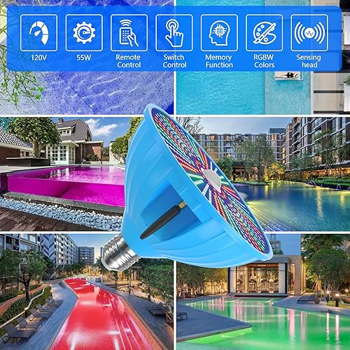 Miniatura 3 de Tansir Bombilla de luces de piscina 55 W 120 V RGB que cambia de color bajo el agua LED luz de piscina controla tu piscina fácilmente 1 paquete E26