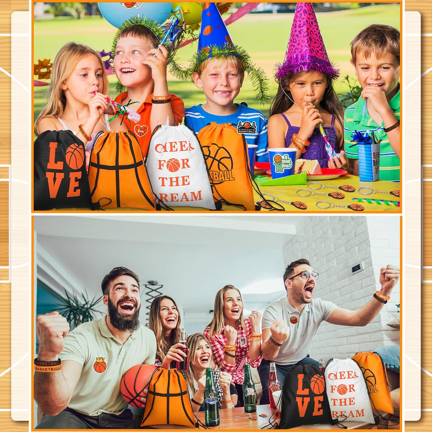 WILLBOND 86 Pcs Basketball Party Favors Including Basketball Goodie Bags Drawstring Bag Silicone Bracelets Wristbands Keychains Stickers for Team Gifts Birthday Party Decoration Supply - Image 7