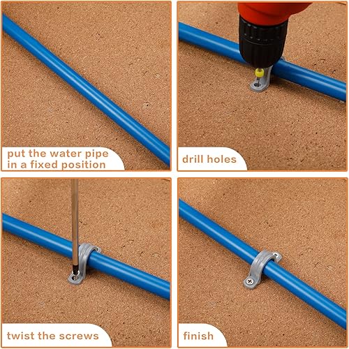 Miniatura 5 de Demissle Abrazadera de conducto de PVC, 2 correas de agujero, correa de conducto de plástico gris resistente, soporte de montaje con clip en U para