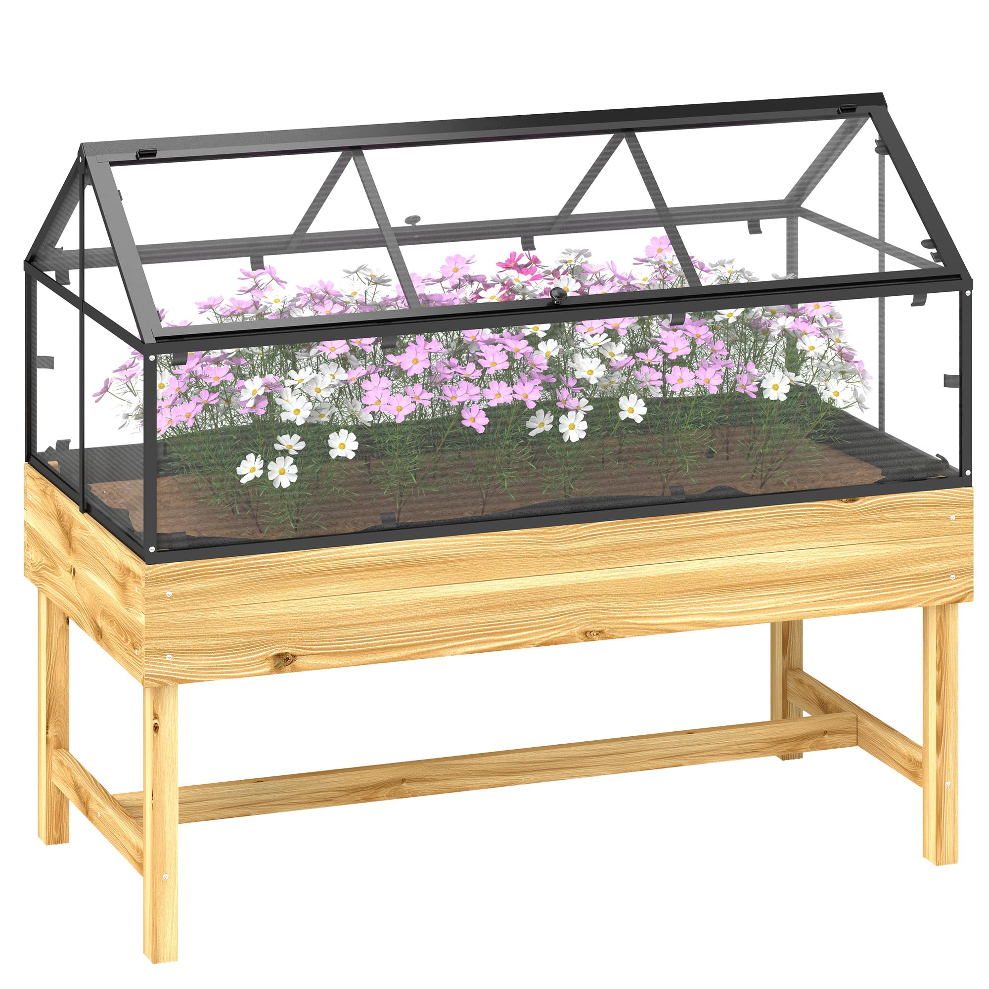 Outsunny Raised Garden Bed - Cold Frame Greenhouse with Polycarbonate Panel Top Vent