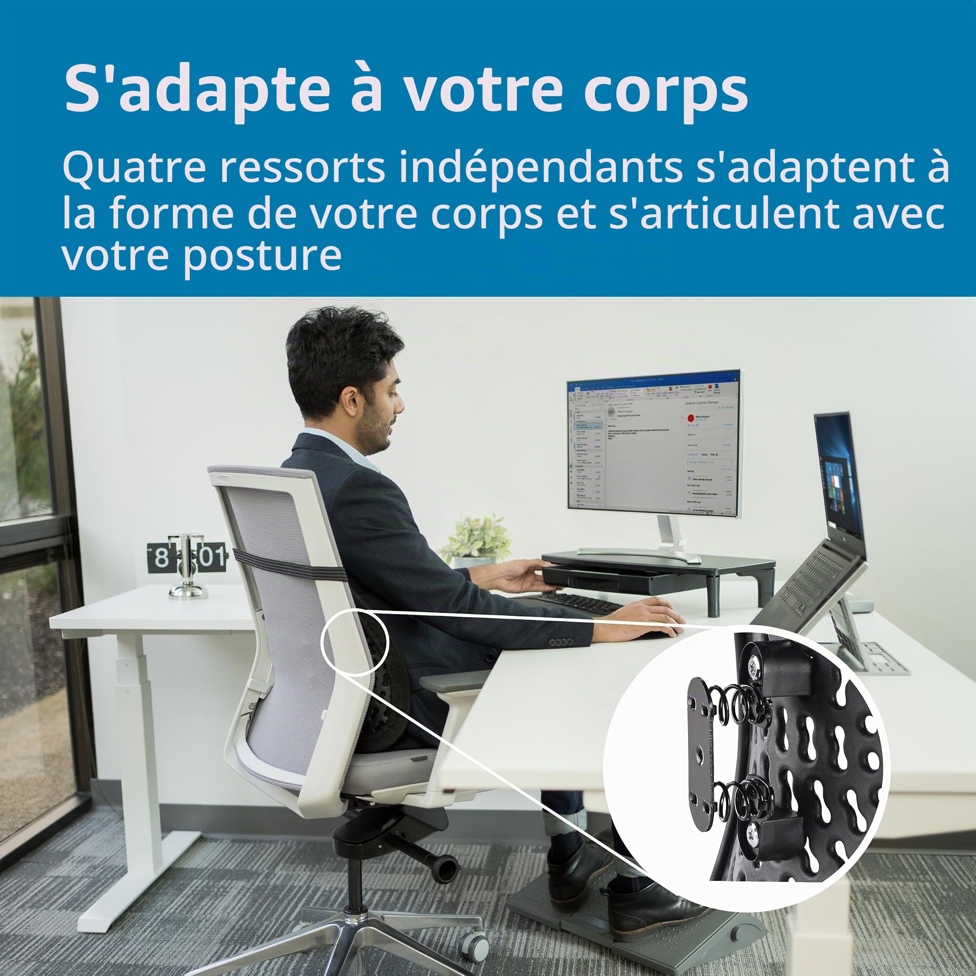 Kensington Soutien Lombaire - Coussin Adapté SmartFit - Ergonomie, Hauteur Ajustable, Soulagement de la Sciatique, Pour la Voiture ou la Chaise de Bureau (K60412WW)