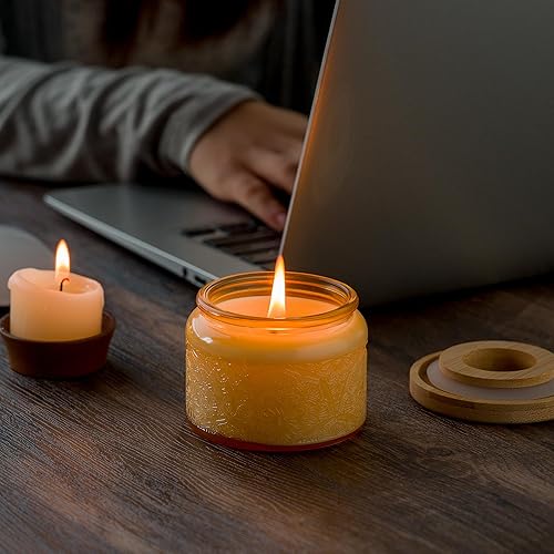 Miniatura 12 de Paquete de 18 recipientes de vela de vidrio en relieve de 4 onzas con tapas y etiquetas de bambú, tarros de vela rosa para hacer velas, diseño