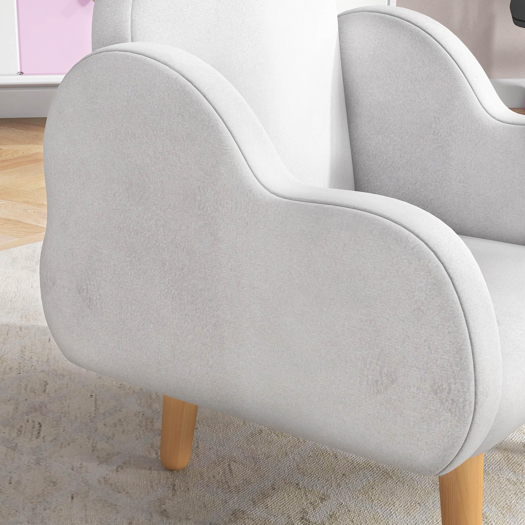 ZONEKIZ Poltroncina per Bambini Stile Scandinavo con Braccioli a Nuvola, Poltrona Piccola per Bambini fino a 3 Anni in Tessuto, 46x51x55 cm, Bianco
