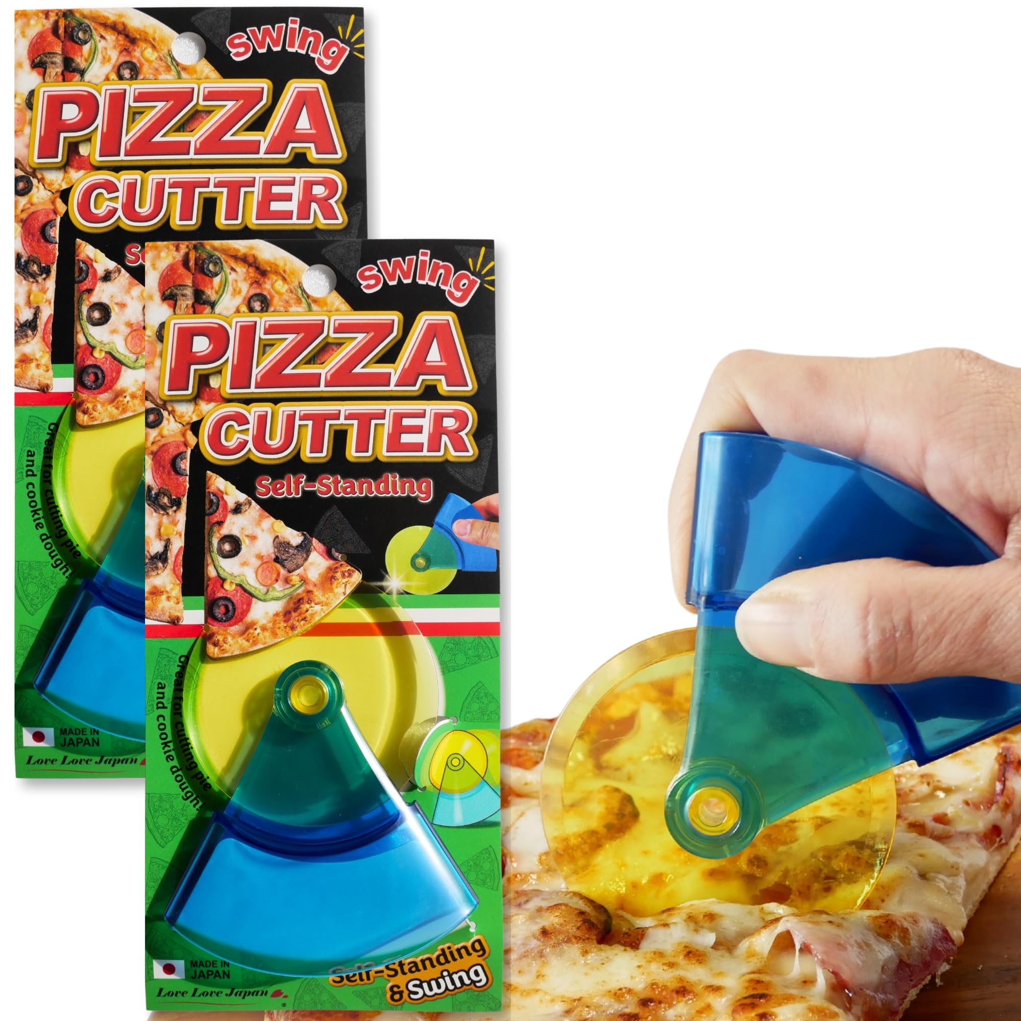 Rueda cortadora de pizza giratoria y autónoma, cortador de pizza seguro y resistente, fabricado en Japón, rueda de corte de plástico ABS duradera y afilada para cocina de fiesta, 2 unidades