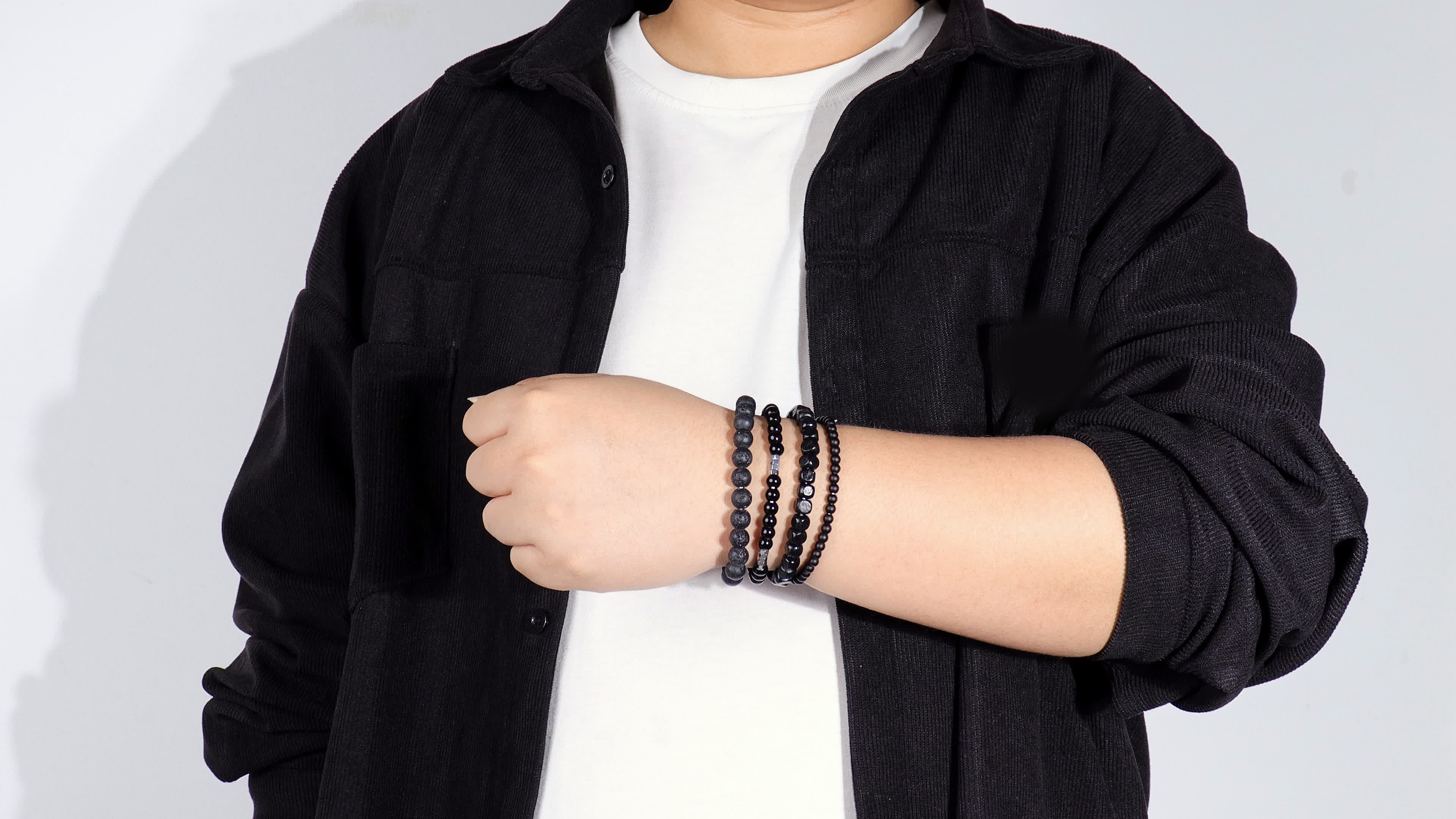 Set de 4 pulseras negras para hombre miniatura 7