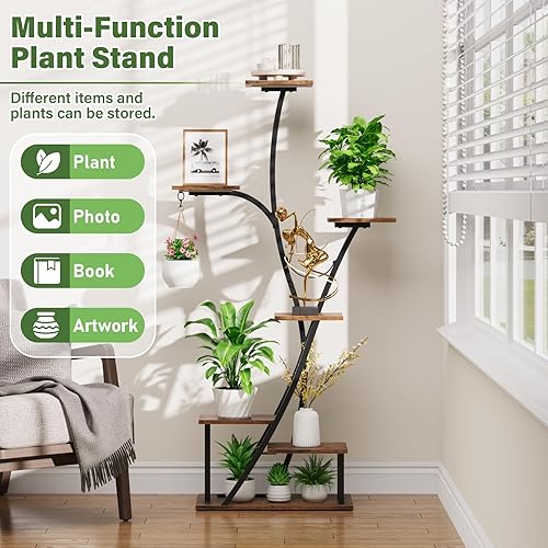 Miniatura 6 de POZILAN Soporte para plantas de interior con luz de crecimiento, estante para plantas de 7 niveles para interiores, soportes de esquina de 59