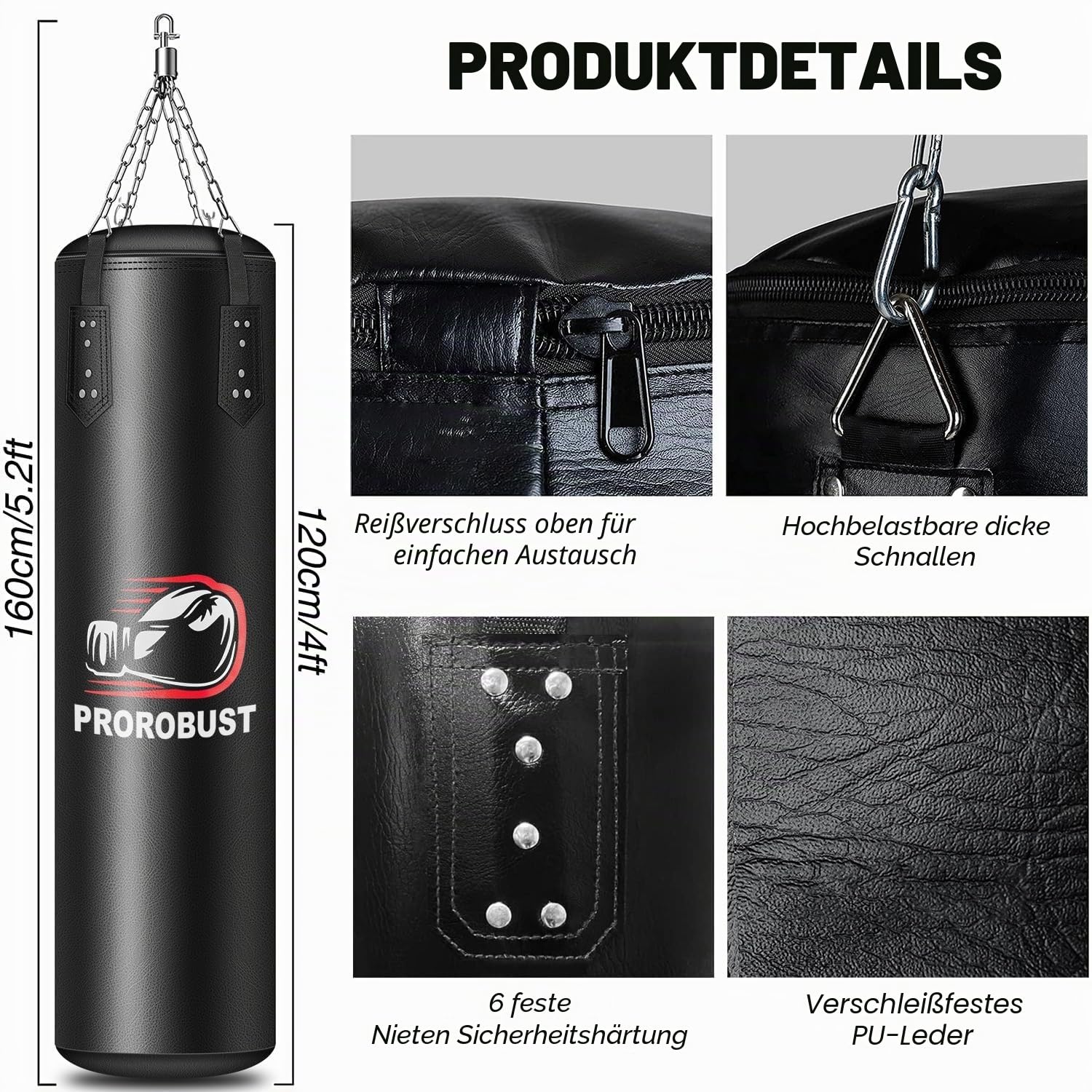 Boxsack-Set, 120cm PU Heavy Duty mit 12OZ Boxhandschuhen für MMA Kickboxen Home Training (Ungefüllt)
