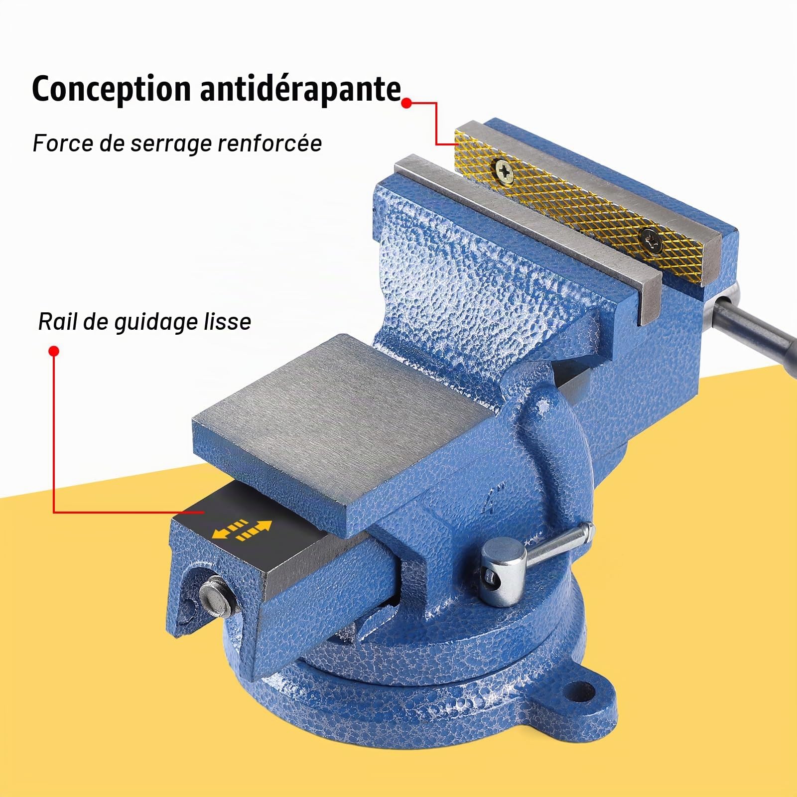SWAWIS Etau d'Établi en Fonte avec Base Pivotante à 360 Degrés, Largeur de Mâchoire 100mm, pour Fixer des Pièces Telles Que le Bois Et le Métal(Bleu)