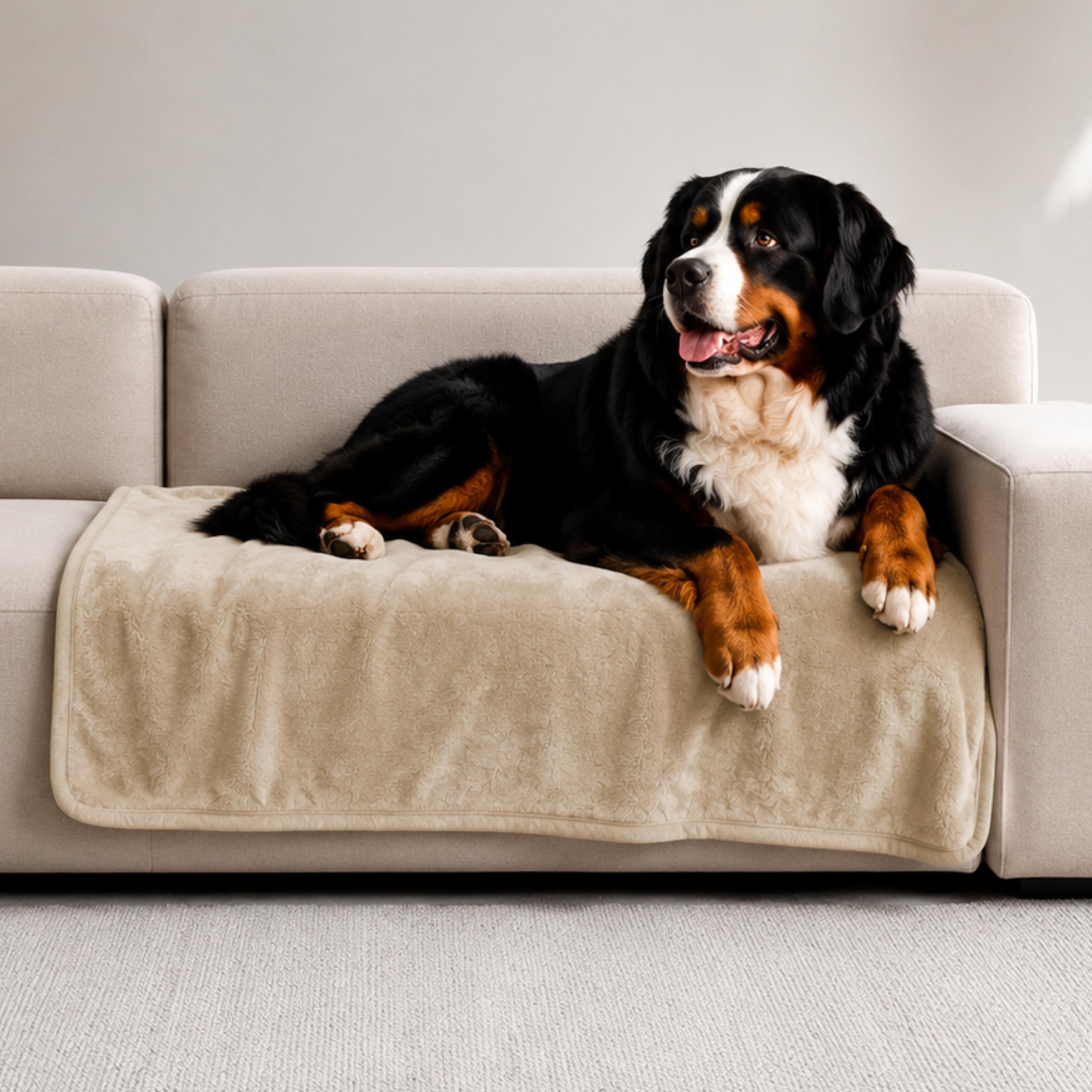 Twinzen Manta Impermeable Perro 80x100 cm Beige - Manta para Perros Reversible y Lavable - para Sofá y Cama - Sherpa OEKO-TEX STANDARD 100