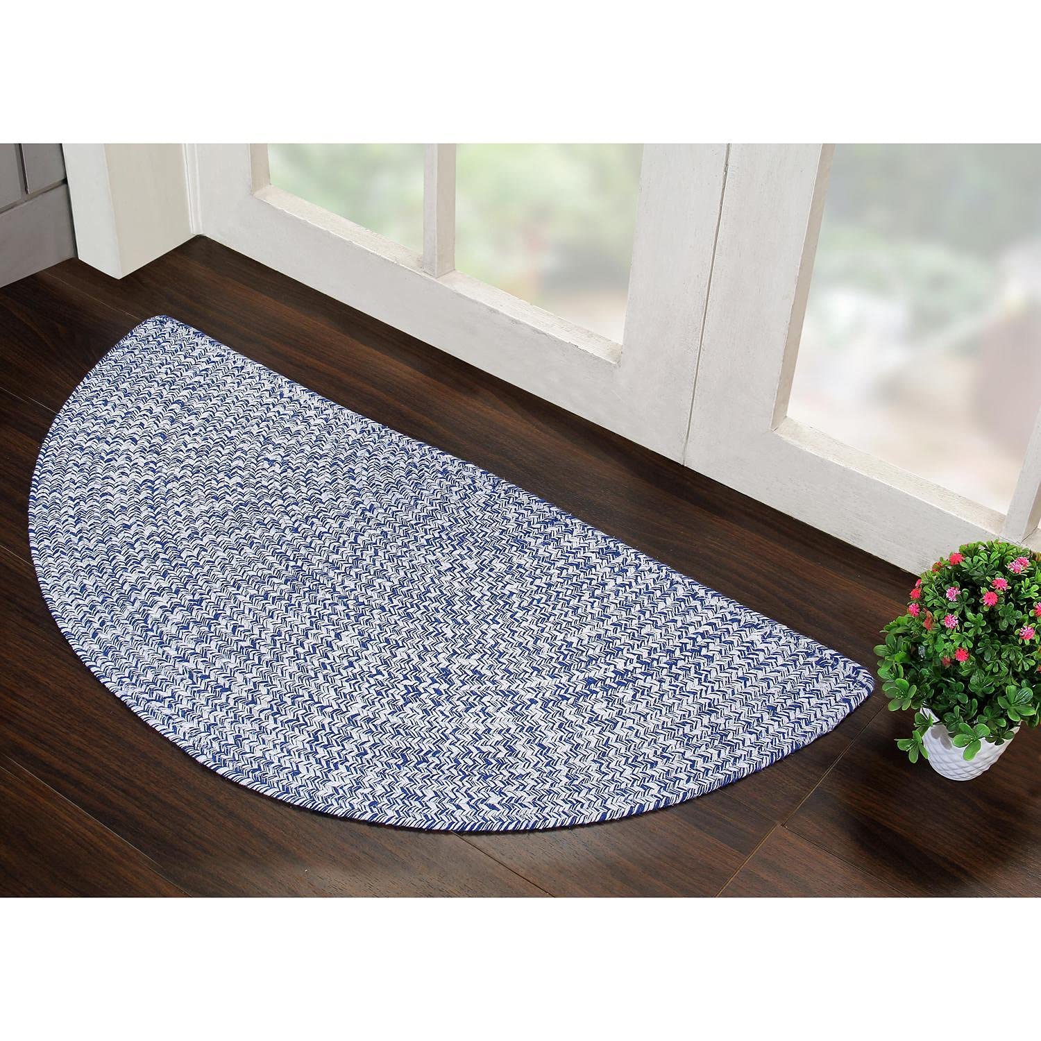 Blue Half Rug Super Area Rugs Farmhouse Braided Rug Cotton Kitchen Reversible Carpet ...