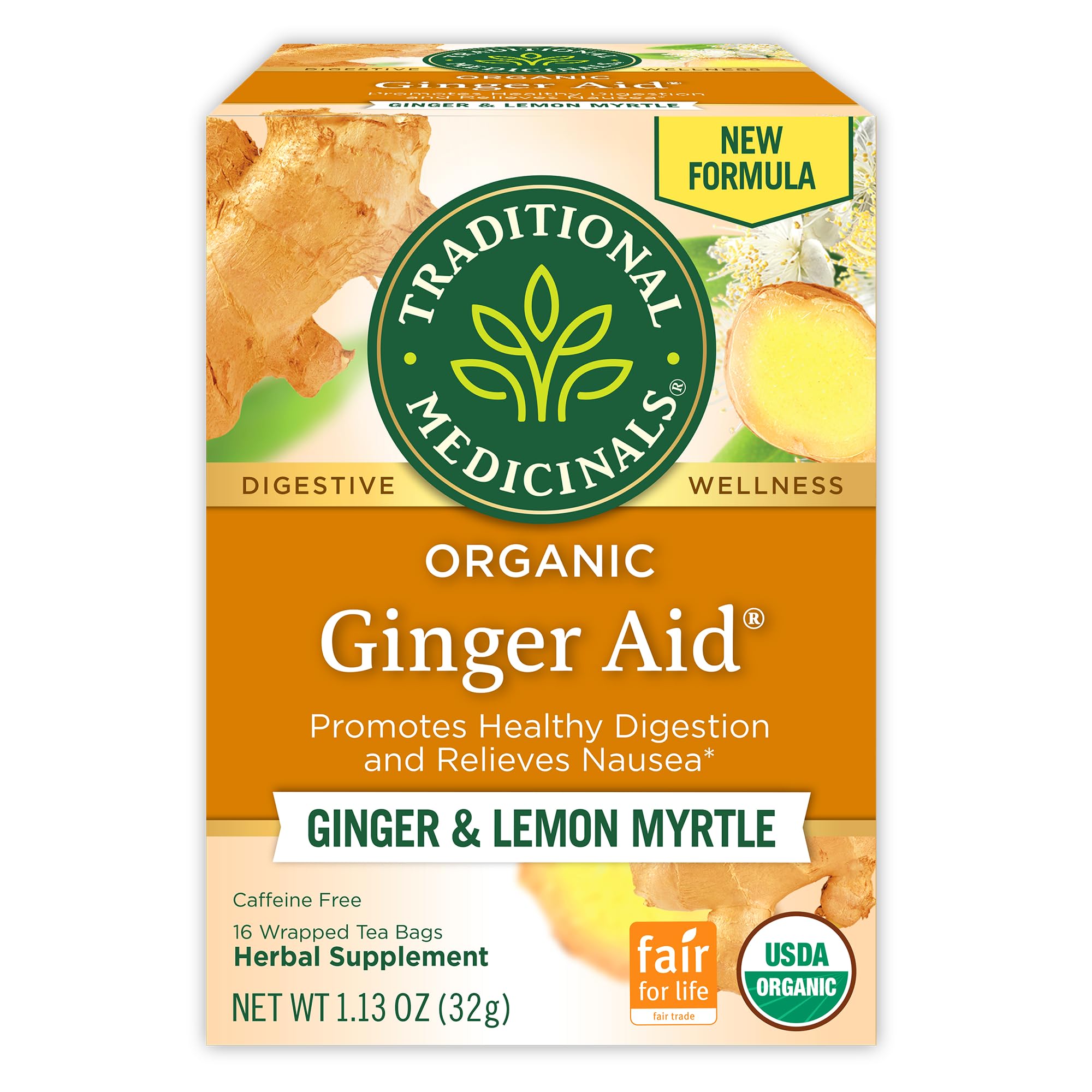 Tea, Organic Ginger Aid, Promotes Healthy Digestion, 16 Tea Bags