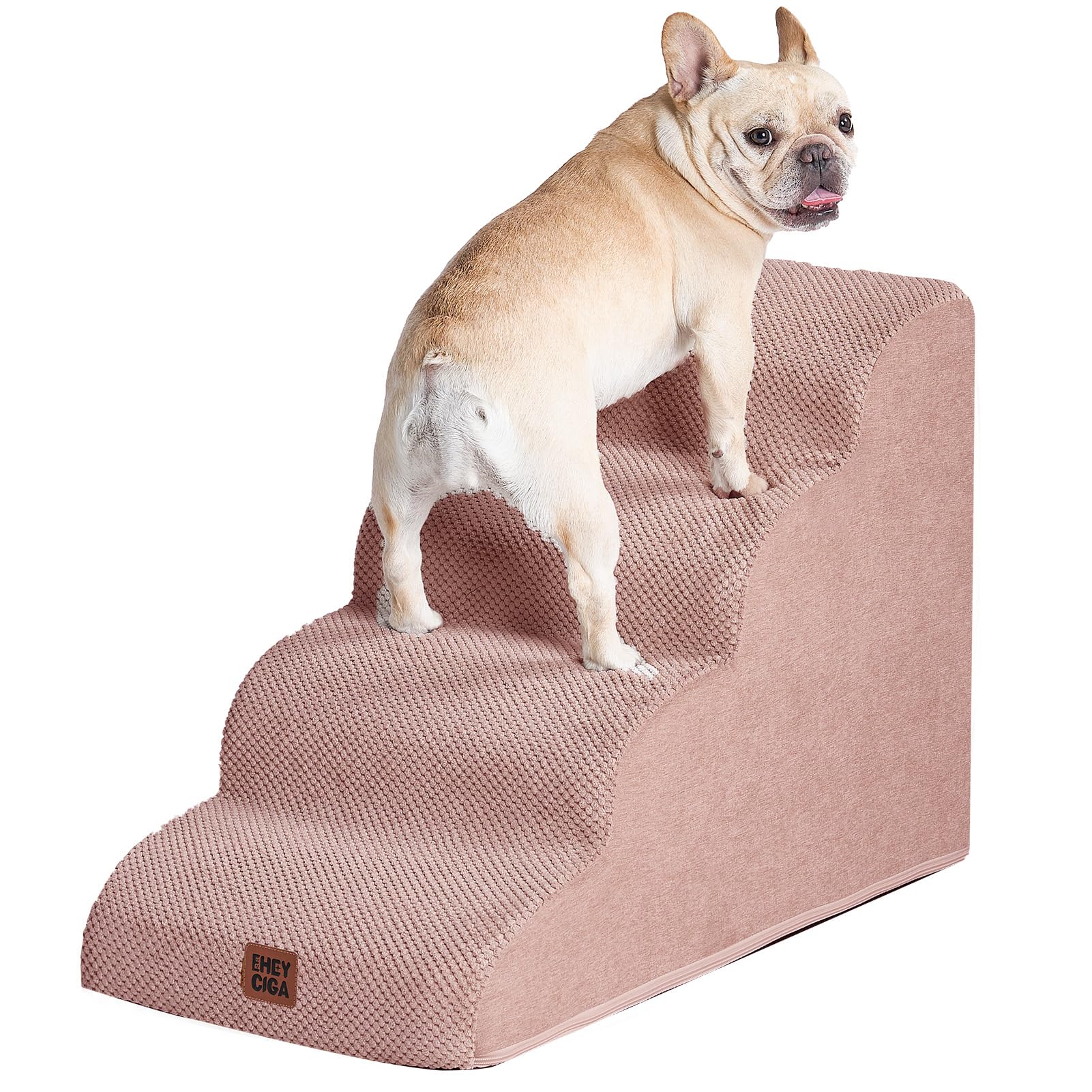 EHEYCIGA Curved Dog Stairs Ramp for High Beds 19.7" H, 4-Step Dog Steps for Small Dogs and Cats, Pet Stairs for High Bed Climbing, Non-Slip Balanced