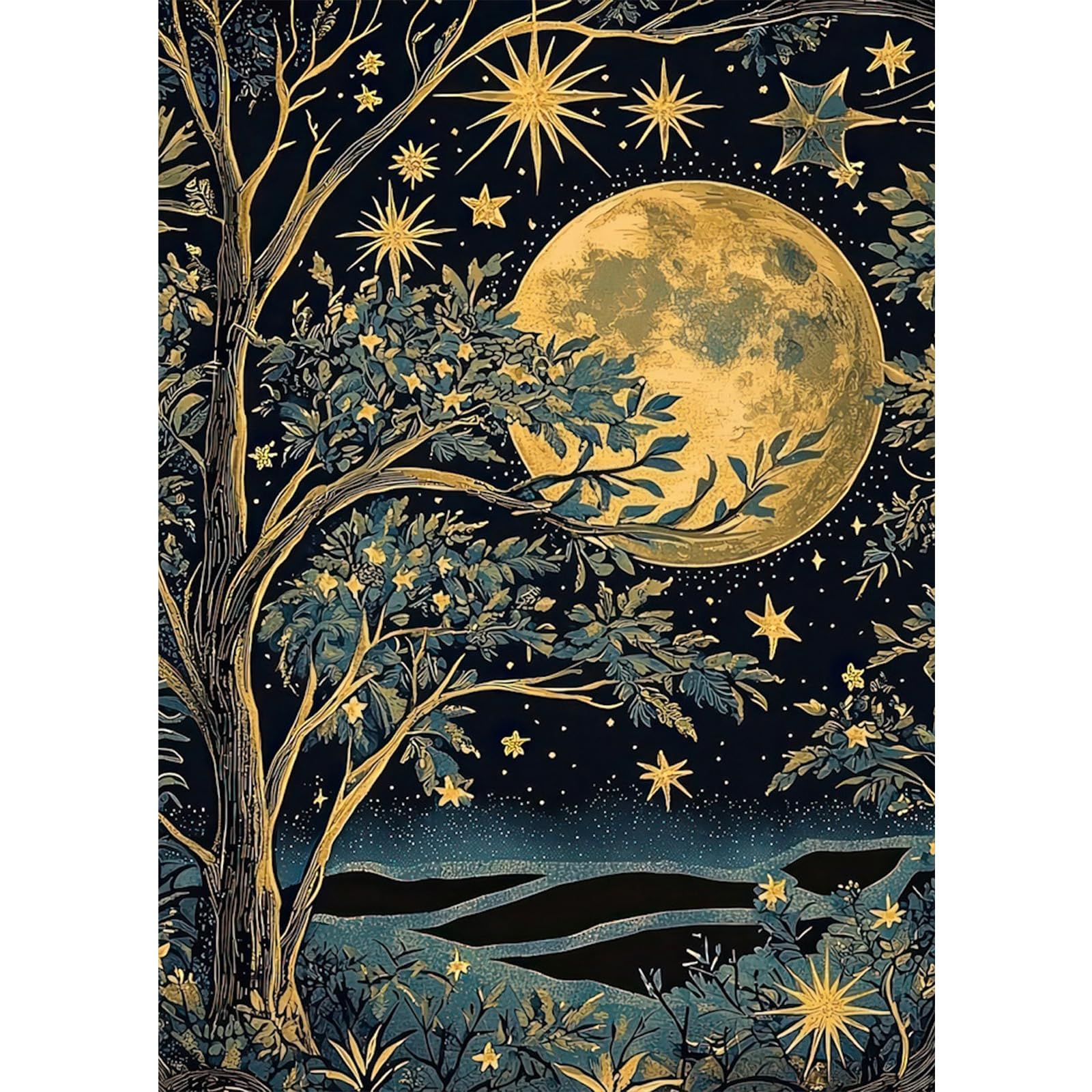 NAIMOER Moon and Star Diamond Painting Kits for Adults, DIY 5D Full Drill Night Diamond Art Kits Diamond Dots Pictures Perfect for Relaxation and Home Wall Decor 30x40cm