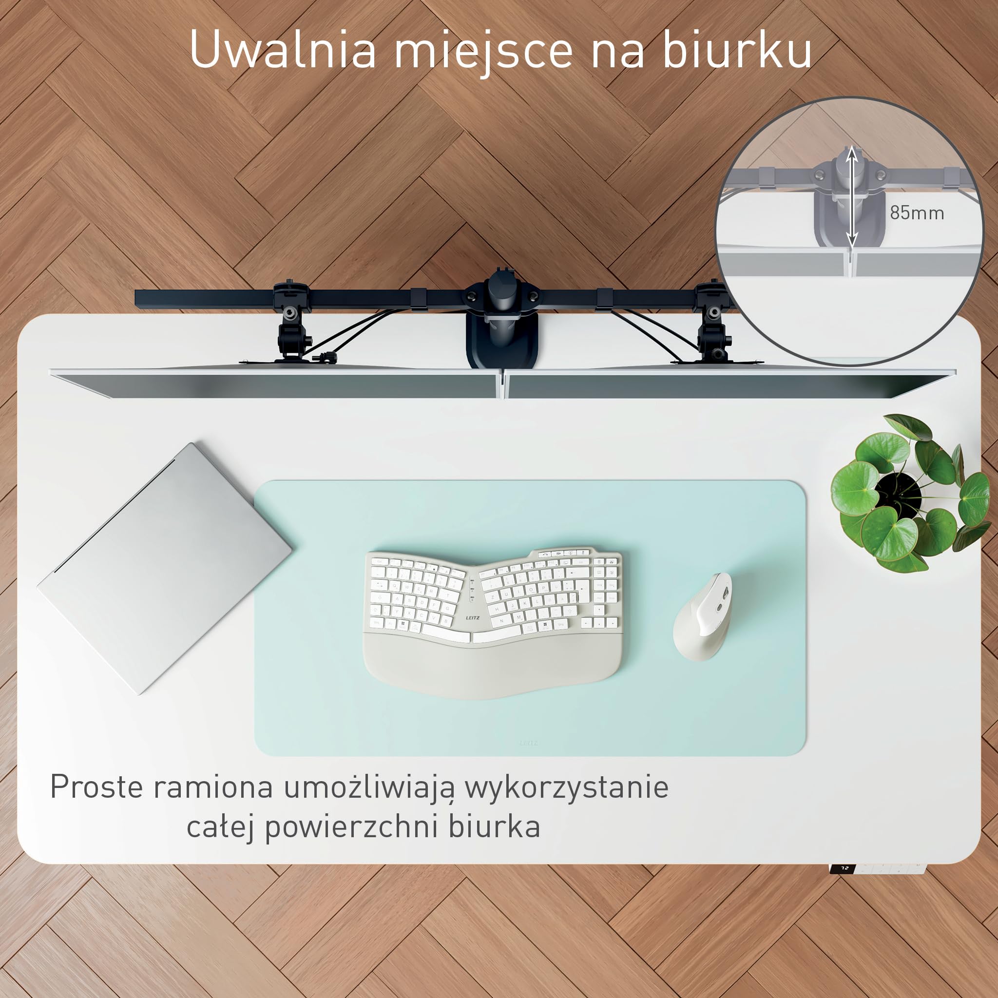 Leitz Ergo Slim uchwyt na 2 monitory ergonomiczny, oszczedza miejsce