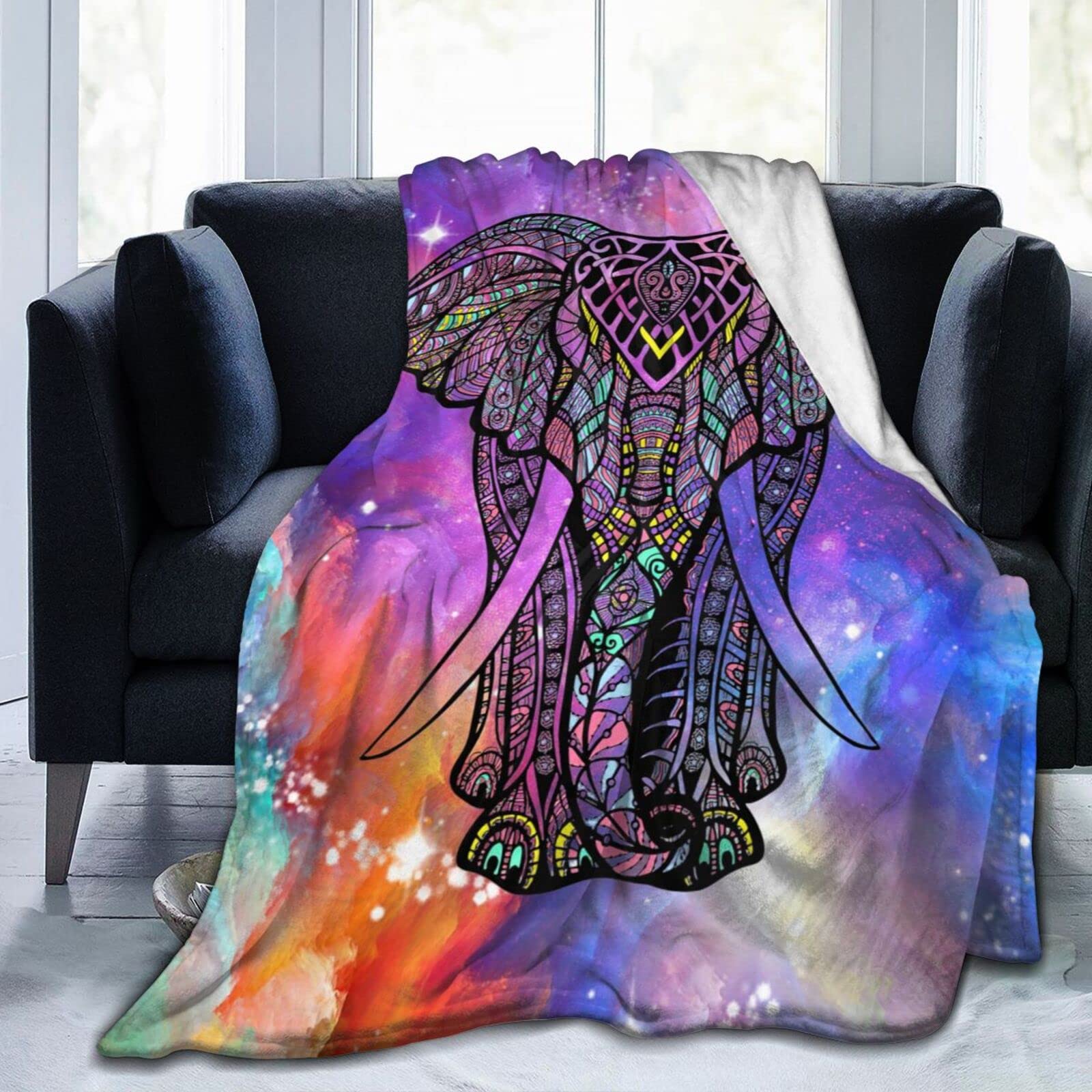 Custommixall Rainbow Elephant Blanket Fleece Throw Blanket for Elephant Gifts for Women Men Girls Boys All Seasons Super Soft Cozy Plush Throws Blanket for Couch Sofa Bed Office 40"x50"