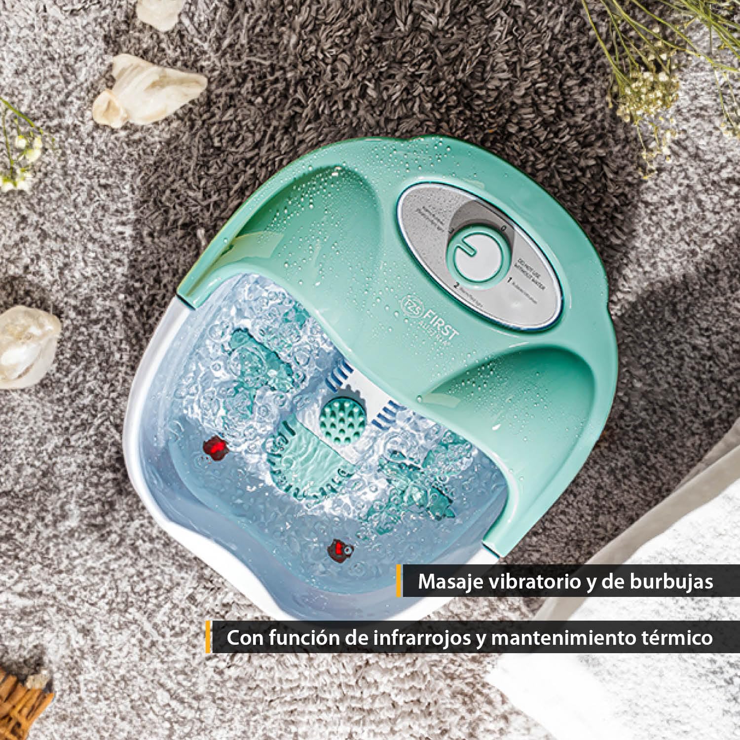 TZS First Austria Spa de pies, masaje con vibración y burbujas de aire, función de infrarrojos y calor, baño de pies, 80 W, 3 programas, 3 accesorios, mango plegable, caja de aromas