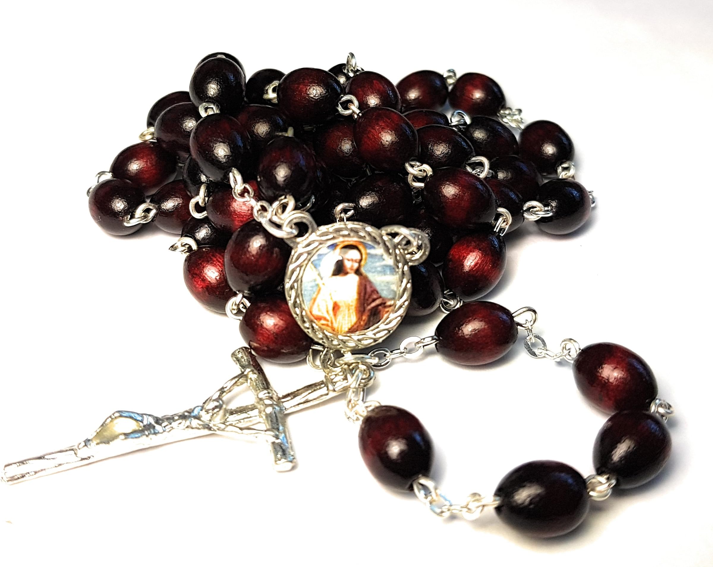 Relic Rosary3rd Class Saint Agatha of Sicily Patron of Breast Cancer Patients Awareness Ribbon fire Earthquake Águeda de Catania patrona de Los Males de Los pechos protectora de Mujeres (Cherry)