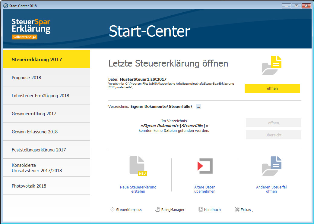 SteuerSparErklärung 2018 für Selbstständige (für Steuerjahr 2017) [Download]
