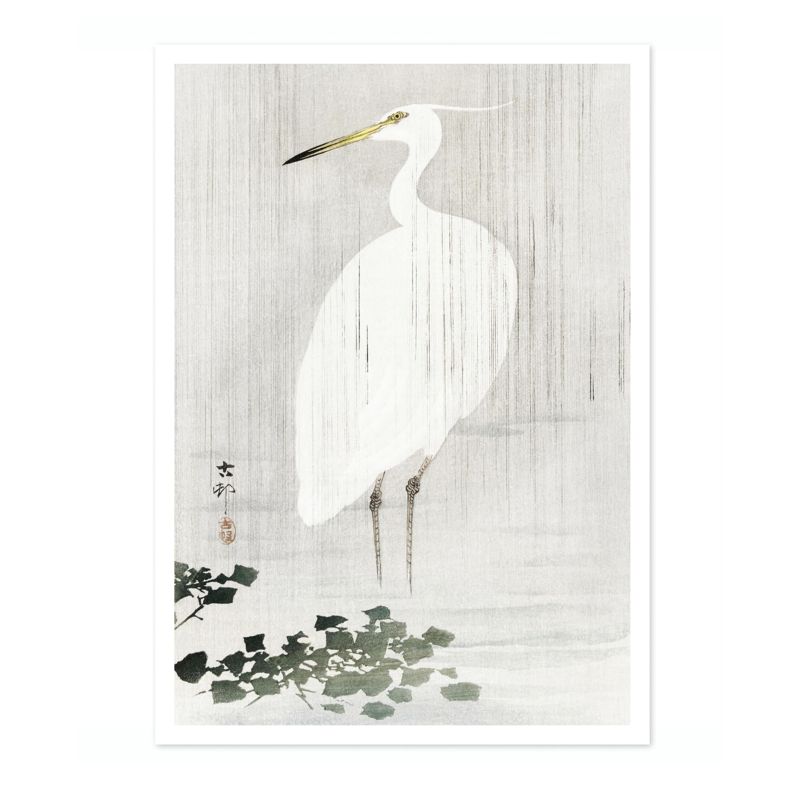 Egret In Rain Ohara Koson Poster, Japanese Woodblock Ukiyo-E Print, Vintage Bird Art Picture Animal Painting Wall Art Exhibition, Japan Birds Home Decor, A3 (Print Only) - 42x29.7cm — image 1
