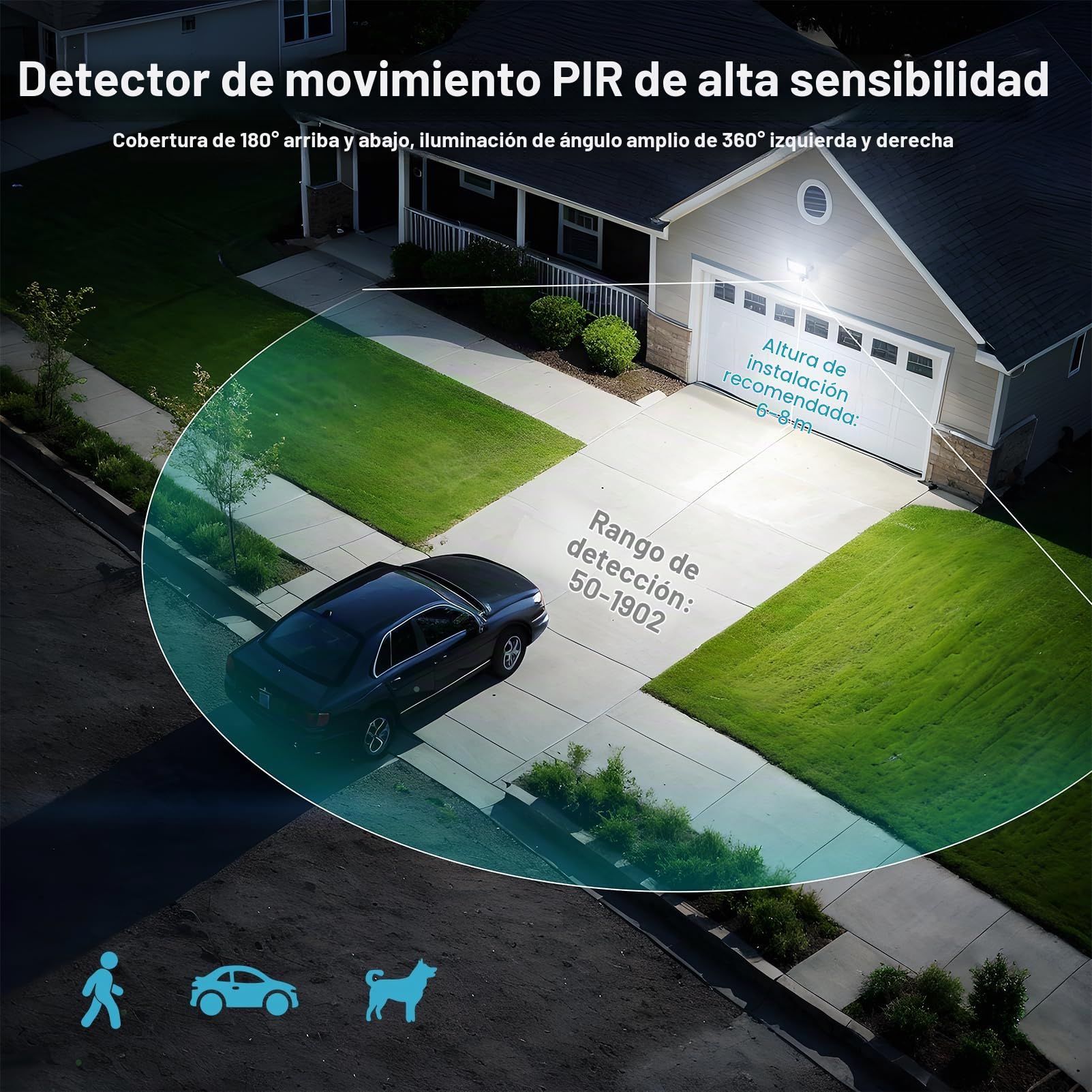 Foco LED con Sensor De Movimiento 100W - 2 Piezas 10000LM 6500K Blanco Focos LED Exterior Con Sensor De Movimiento, IP66 Impermeable Proyector Exterior para Patio, Jardín, Pasarela, Garaje