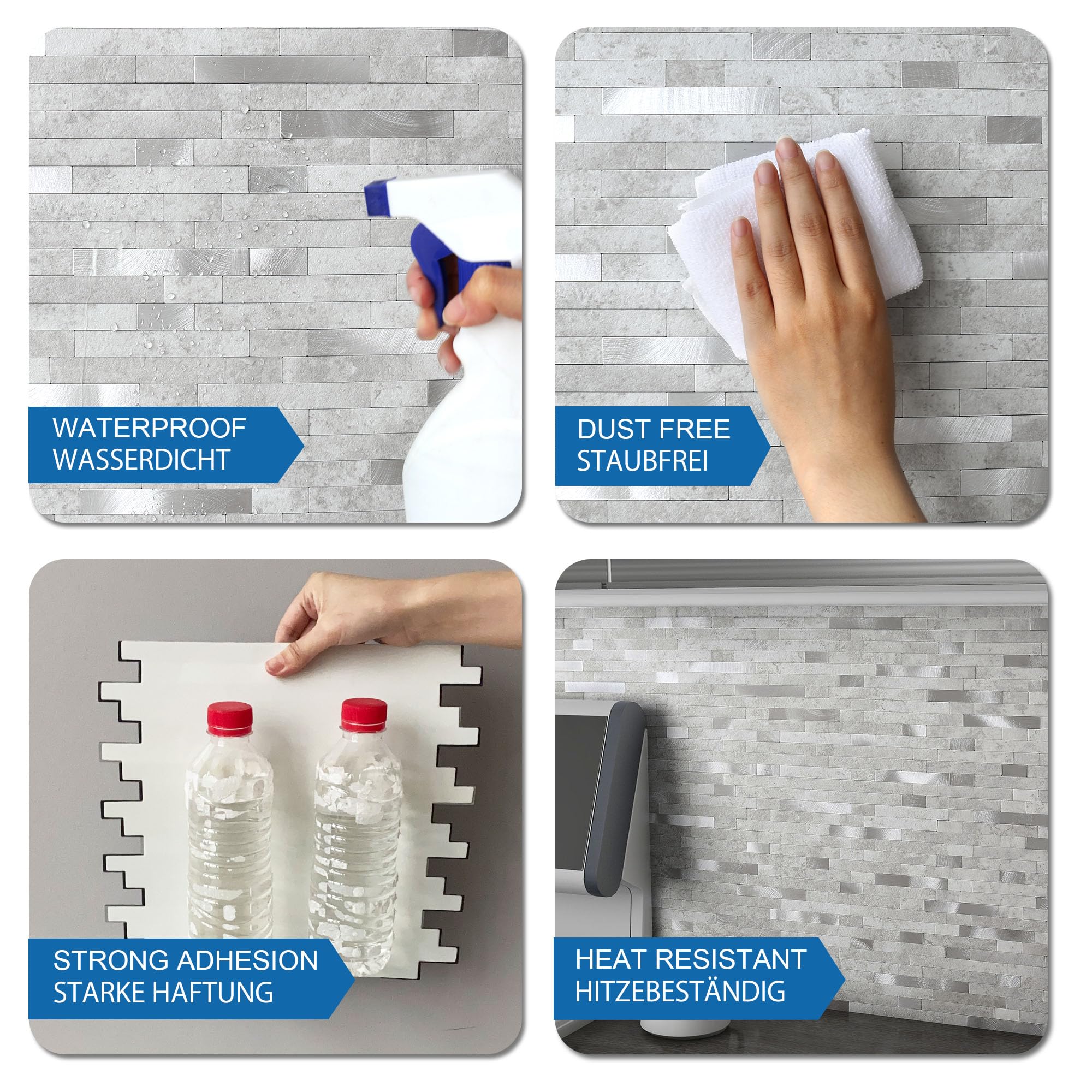 3d Selbstklebende Fliesen Fliesenaufkleber Wandfliese Küche Mosaikfliesen Steinoptik Bad Wasserdicht(10 Matten,Zementgrau)