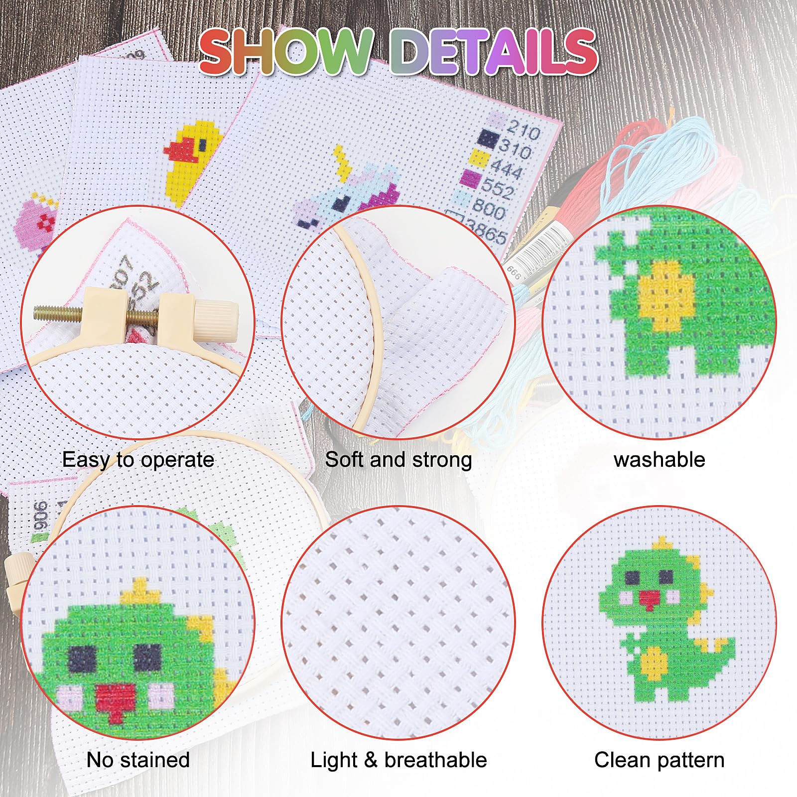 Ysimple Embroidery Kits Cross Stitch Beginner Kit Includes 6 Project Patterned and 2pcs Embroidery Hoops, 18 Skeins - Image 3