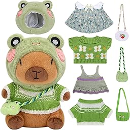 9 PCS Capybara Peluche Kawaii Poupée en Peluche Capibara avec Vetement Peluches Mignonne Animal en Peluches Capybara de Simulation Doudou Capibara Jouet Cadeau Noël Anniversaire Fille Garçon Enfant