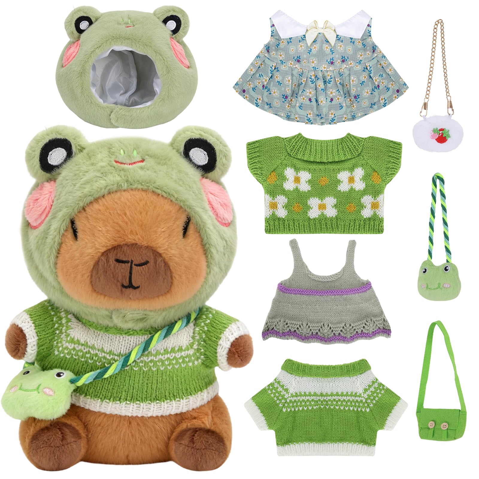 9 PCS Capybara Peluche Kawaii Poupée en Peluche Capibara avec Vetement Peluches Mignonne Animal en Peluches Capybara de Simulation Doudou Capibara Jouet Cadeau Noël Anniversaire Fille Garçon Enfant - 2