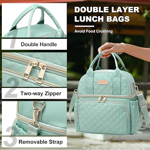 Miniatura 2 de AIJIEKE Bolsa de almuerzo para hombres y mujeres, lonchera de doble compartimento, bolsas de almuerzo aisladas, bolsa de almuerzo grande para