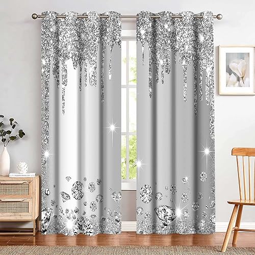 Miniatura 3 de MIZSYE Cortinas de diamantes brillantes plateados, brillantes, decoración de pared, inspiración, cortinas opacas para dormitorios, salas de estar,