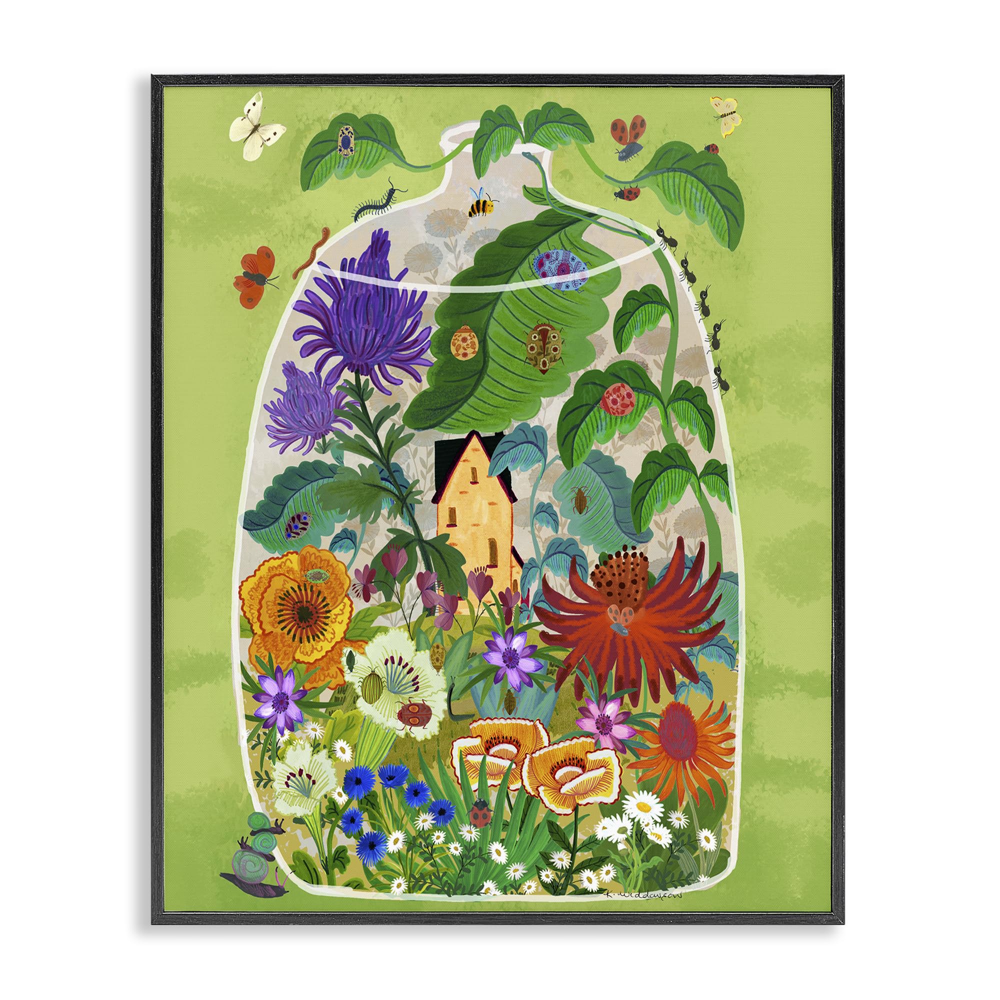 Stupell Industries Whimsical Terrarium Bug Garden 'Terrarium Bug Garden', Framed Giclee Art, Black, 16 X 20 Inches, Easy To Hang And Sturdy, Made In Usa, By Kay Widdowson