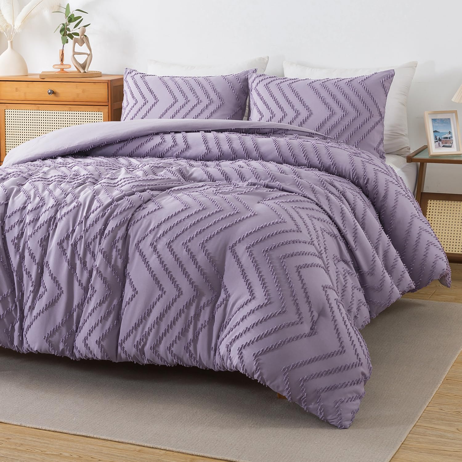 Andency Purple Comforter Set King Size, 3 Pieces Soft Bedding Set