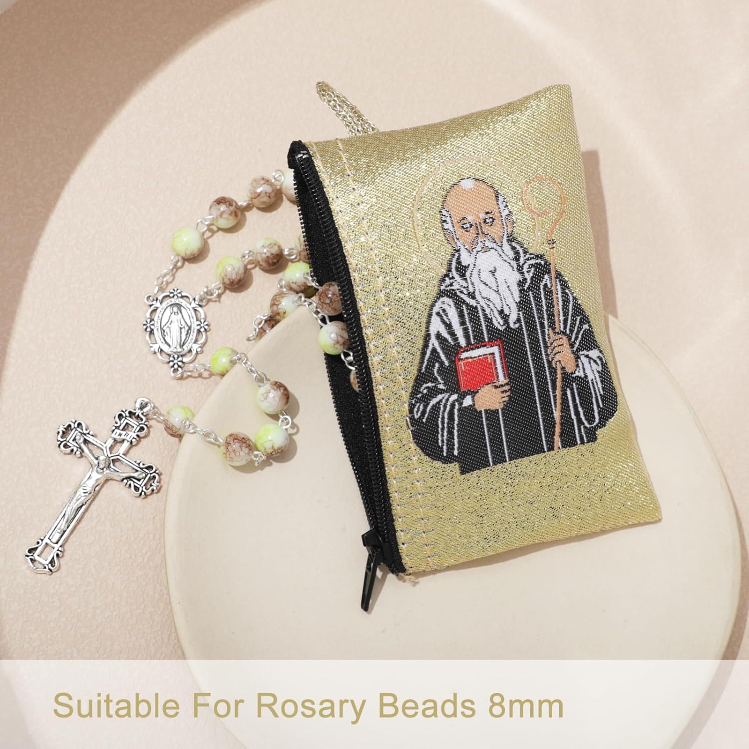 KOMI 2 PCS Rosary Pouch Catholic St Benedict Rosary Bag 3" x 4.5" Coin Purse Small Woven Tapestry Icon Virgin Mary Jewelry Pouch
