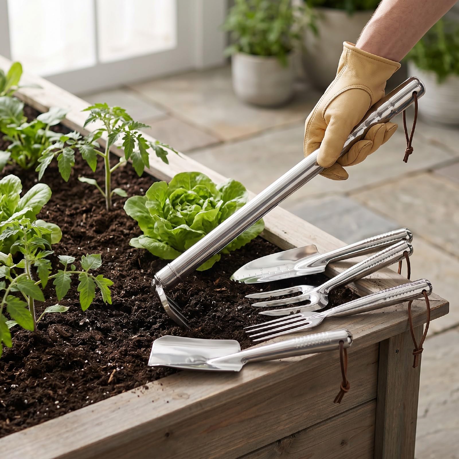 FTVOGUE Set di Attrezzi da Giardino da 4 Pezzi in Acciaio Inossidabile con Manico Antiscivolo e Foro per Appendere le Erbacce, Piantare e Scavare nel Terreno