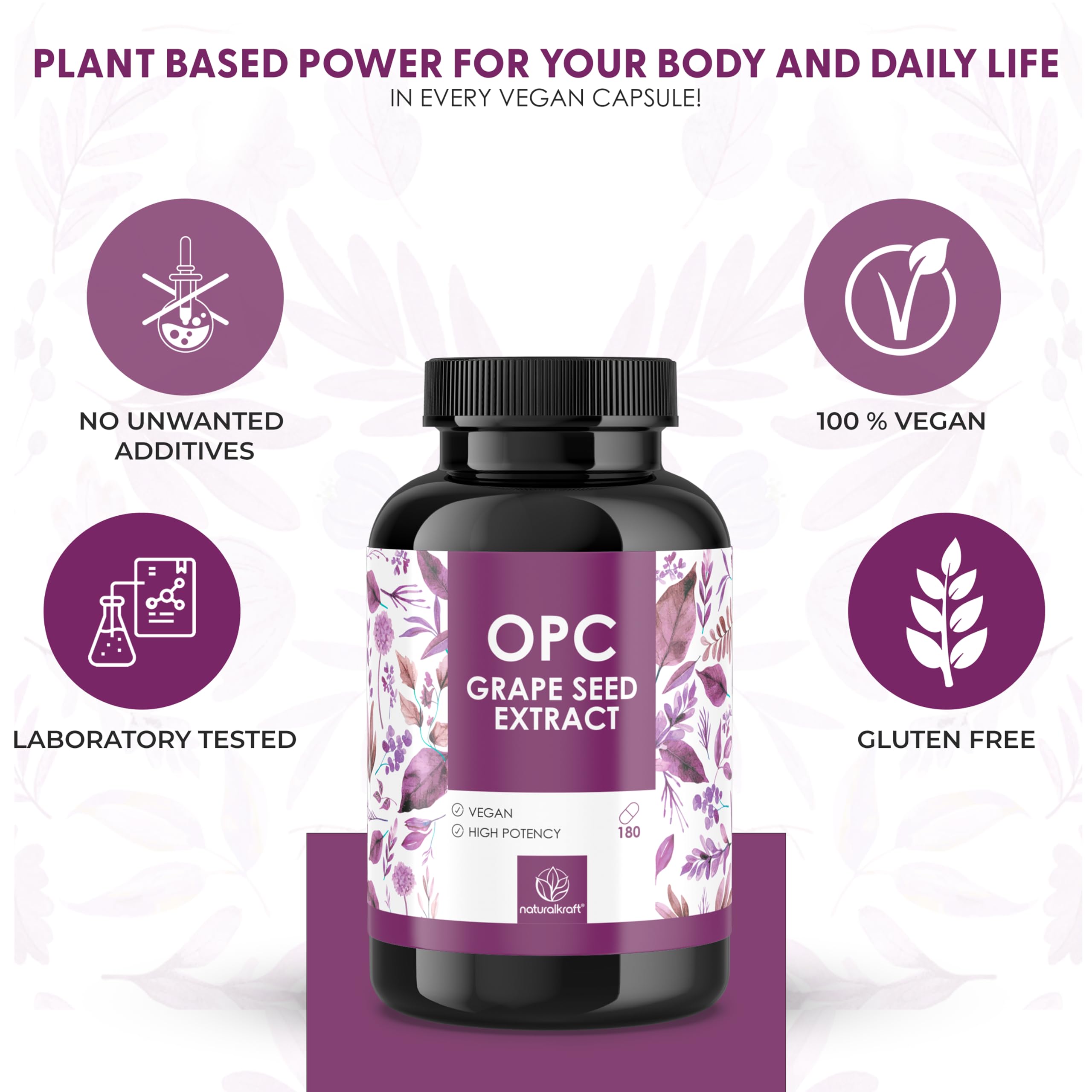 OPC Grape Seed Extract Capsules – 1000 mg OPC Daily, High Potency Antioxidant – 1250 mg Grapeseed Extract – 180 Vegan Capsules, 90-Day Supply – Gluten-Free — Amazon image 3