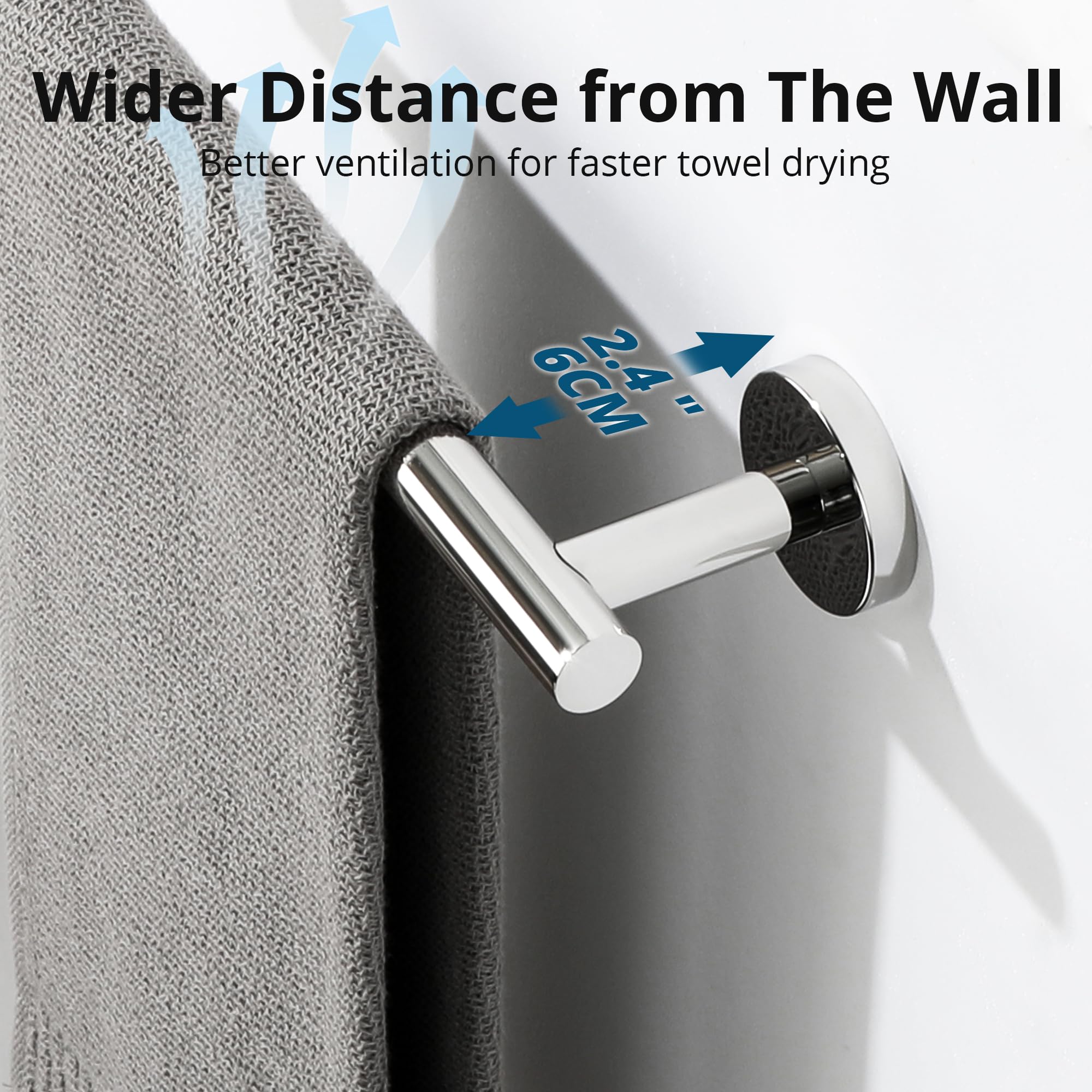 SAYAYO Large Towel Rail Wall Mounted Chrome Towel Holder Bathroom Towel Bar for Hang Bath Towel SUS 304 Stainless Steel 80CM/32-Inch - Image 3