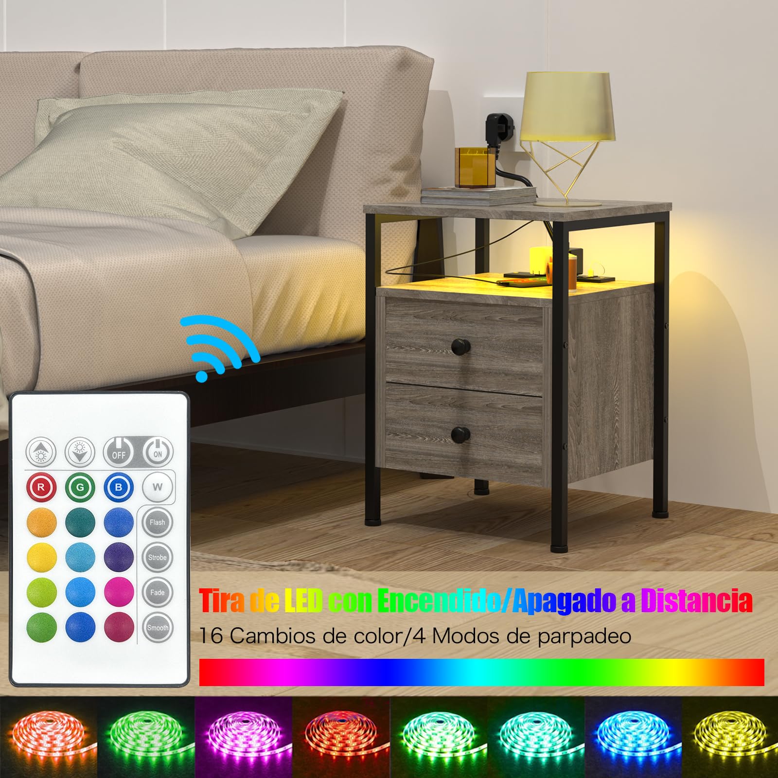 Comodini Con Led, Set Da 2, Stazione Di Ricarica