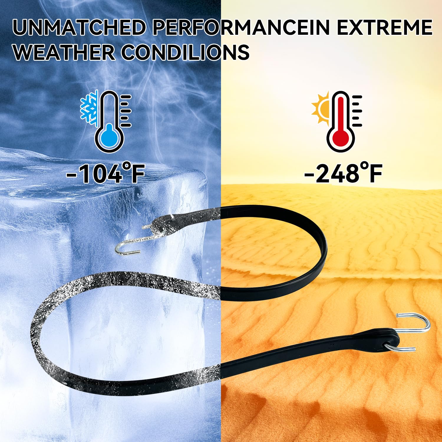 Lot de 12 tendeurs élastiques en caoutchouc avec crochets en S, sangles de bâche avec 150 % d'étirement maximum, 100 % EPDM, 22,9 cm, 38,1 cm, 53,3 cm, 78,7 cm, 104,1 cm pour cargo, vélos