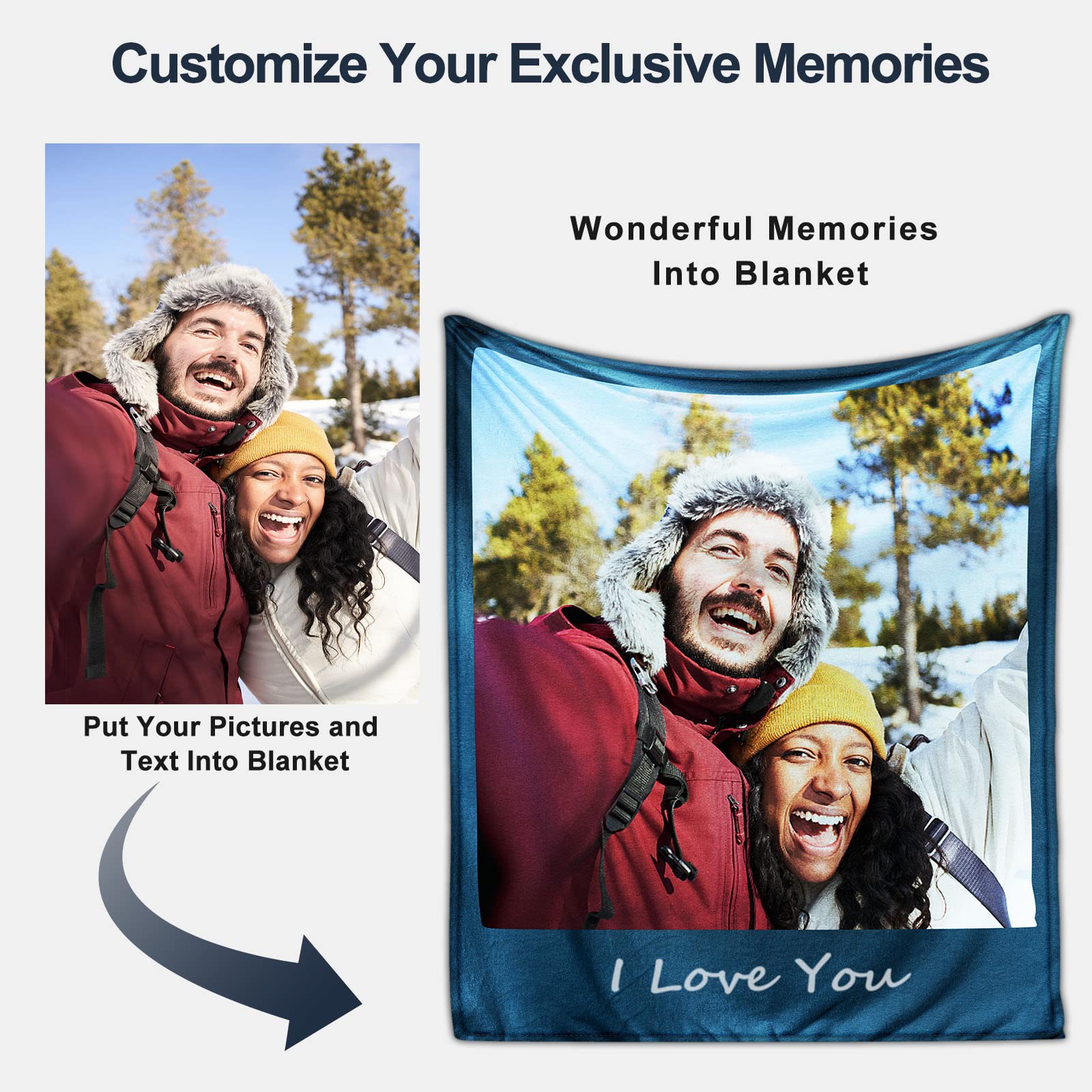 Custom Blanket with Photos Text Customized Picture Blankets, Personalized Throw Blanket for Kid Adult Mother Father Friend Lovers Pet, Custom Gifts for Halloween Christmas Valentines Birthday 40*50 In