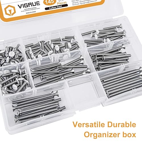 Miniatura 7 de VIGRUE Tornillos de salida extralargos 145 Uds. Tornillos de salida eléctricos largos Tornillos de pared Tornillos de máquina blancos Tornillos de