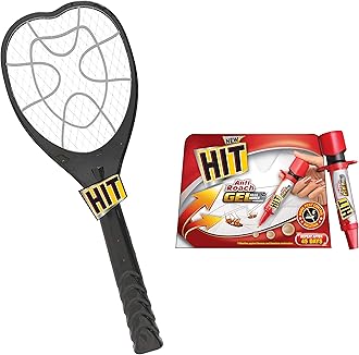 Anti Mosquito Racquet - Rechargeable Insect Killer Bat with LED Light (6 Months Warranty) & HIT Anti Roach Gel - Cockroach Killer Combo