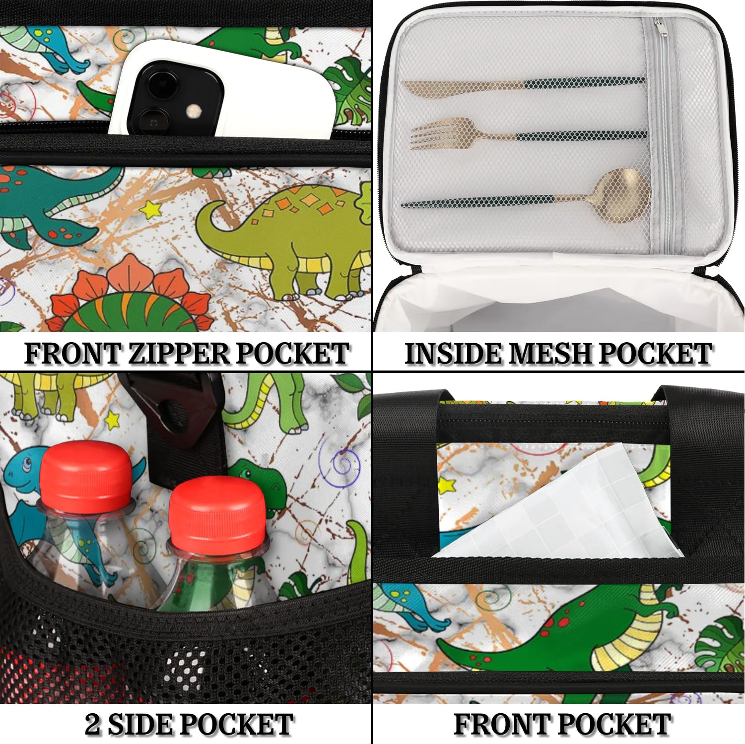 Große Lunchtasche aus Marmor, für Erwachsene, Herren, Damen, Kinder, Mädchen, Jungen, Textur, Marmor, Dinosaurier, isolierte Lunchbox, Kühltasche, Kühltasche, Kühltasche, Kühltasche, Kühltasche, für