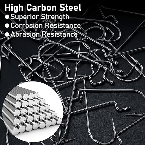 Miniatura 5 de Dr.Fish Paquete de 100 ganchos de gusano compensados con curva redonda EWG Anzuelos de pesca de lubina Anzuelos de pesca de ancho hueco de Texas