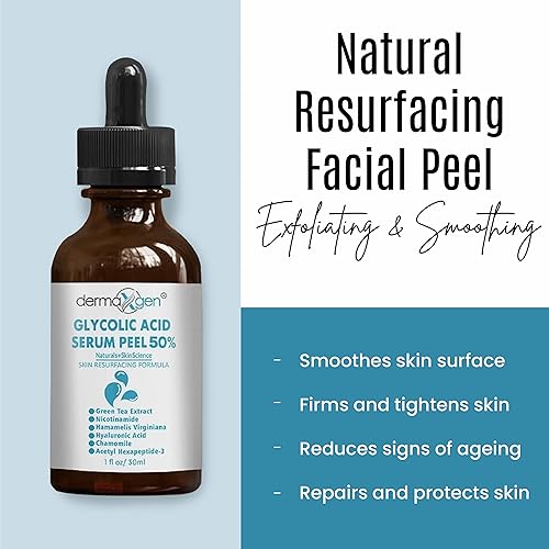Miniatura 3 de DermaXgen ácido glicólico 50  suero de calidad profesional de restauración de manzanilla orgánica pura  extractos de té verde  ácido hialurónico