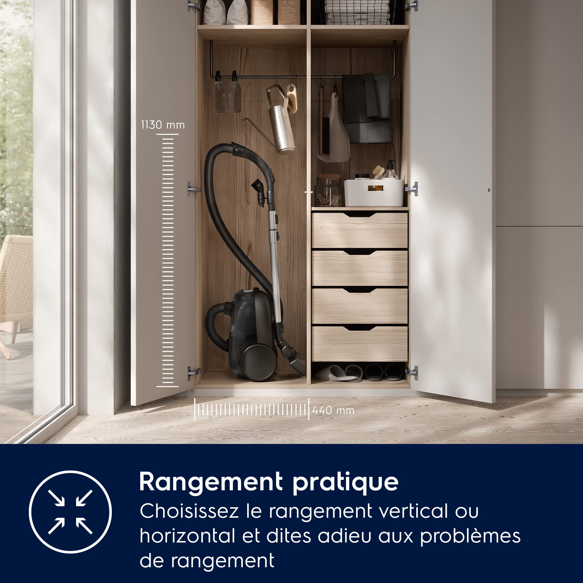Electrolux 600 Aspirateur traineau avec Sac, Kit pour Poils d'animaux, 1x Filtre Hygiène HEPA 12 Lavable, Cordon 12m XXL, EB61A5UG, Gris