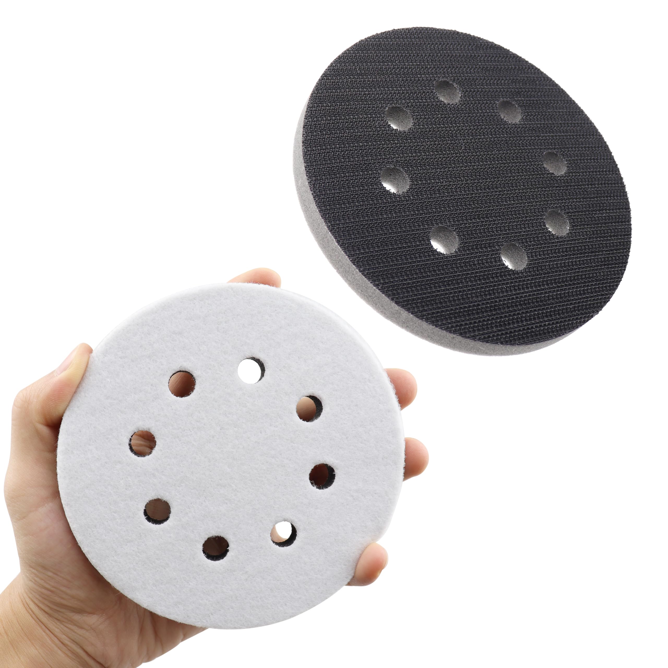 RILOMBAO 2 pcs 5 Inch 8 Holes Soft Density Interface Pads for 5 in Orbital Sander - Foam Sanding Pads, Sponge Cushion Buffer Backing Pads, Diameter