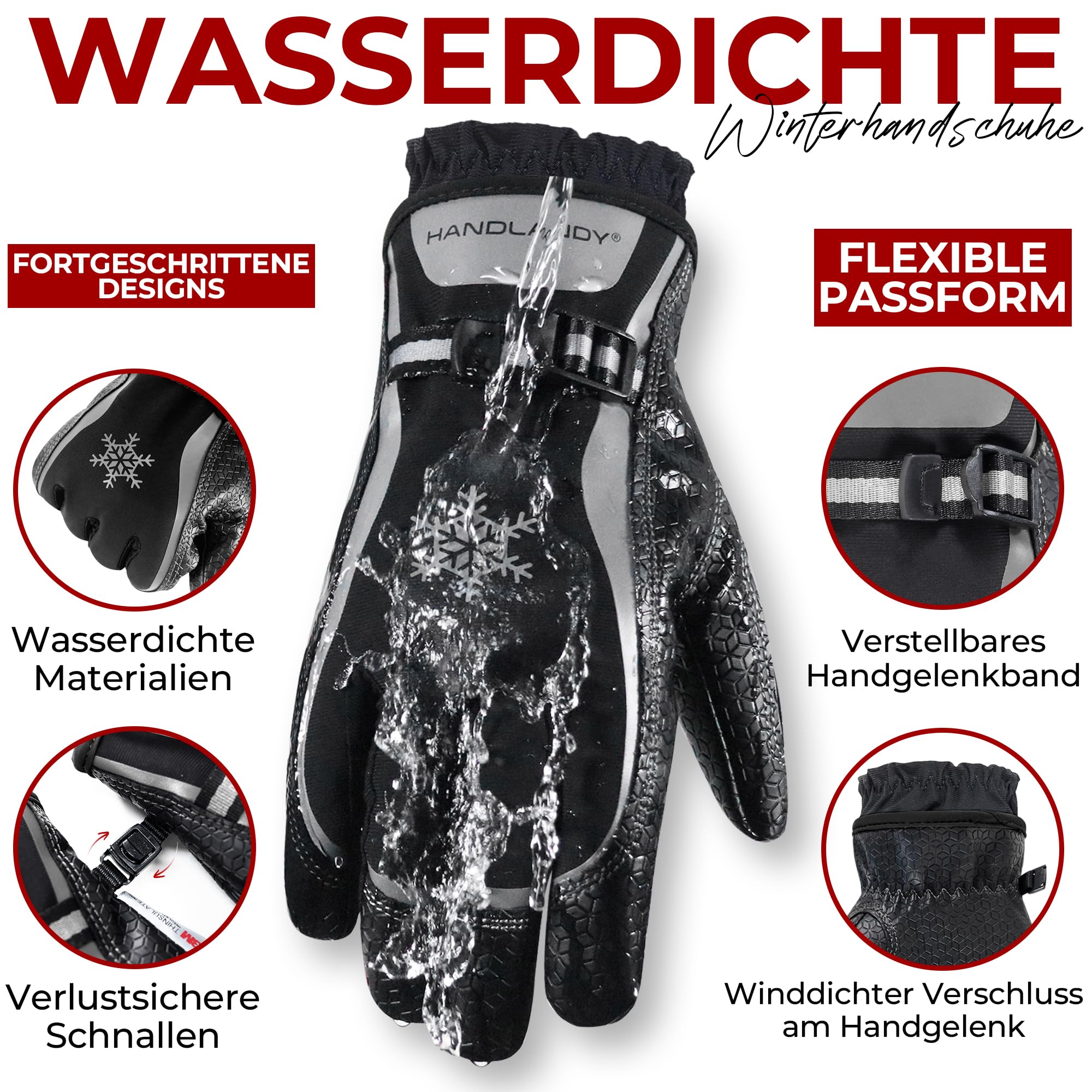 HANDLANDY Gants de ski imperméables pour femme, gants de travail d'hiver chauds pour écran tactile, gants de neige thermiques à isolation Thinsulate 3M