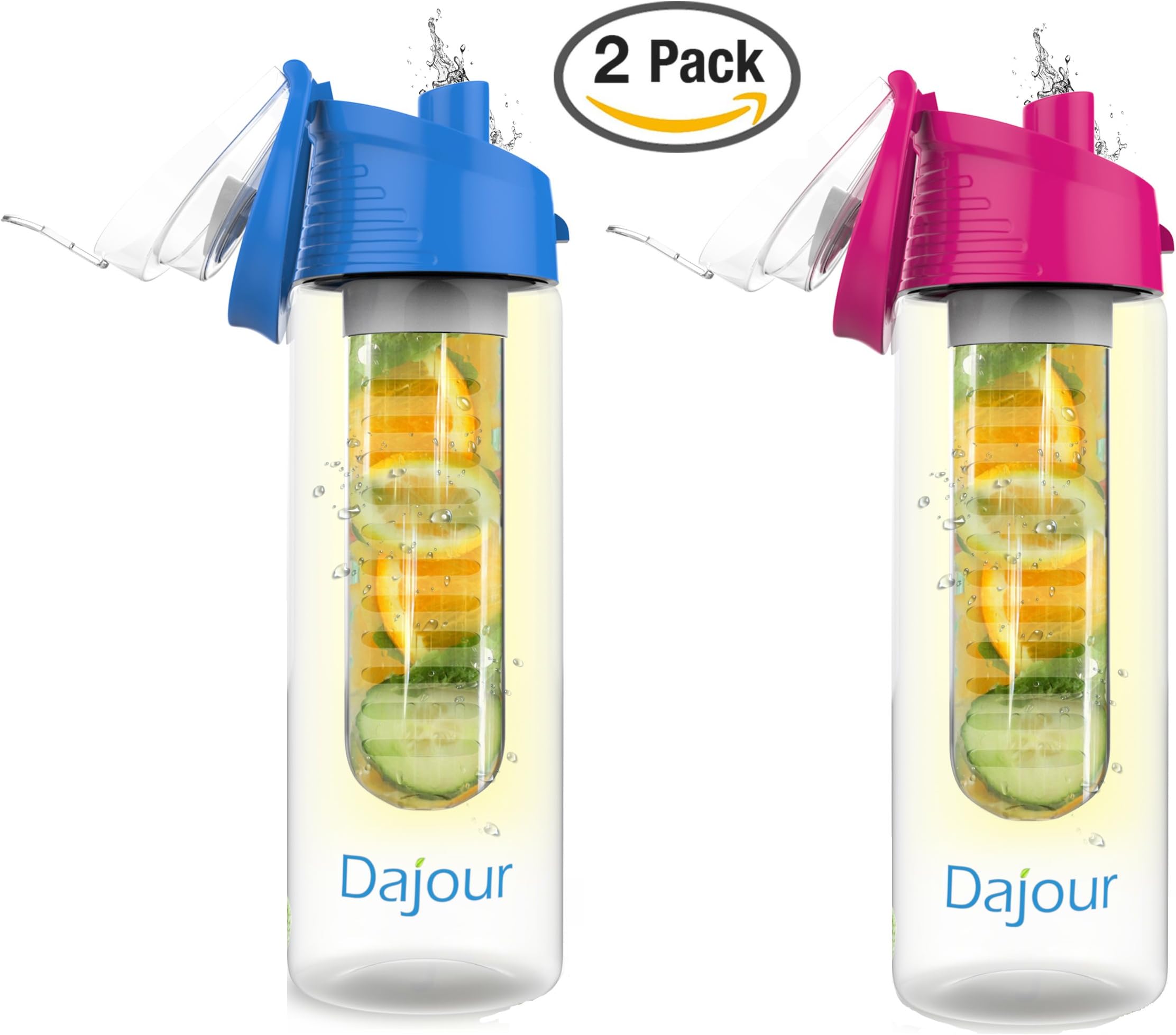 Dajour Fruit Infuser Water Bottle 27 Ounce NO BPA Sports Flavor Fruit Infusion Bottle - Plus Recipe Ebook and Cleaning Brush Included
