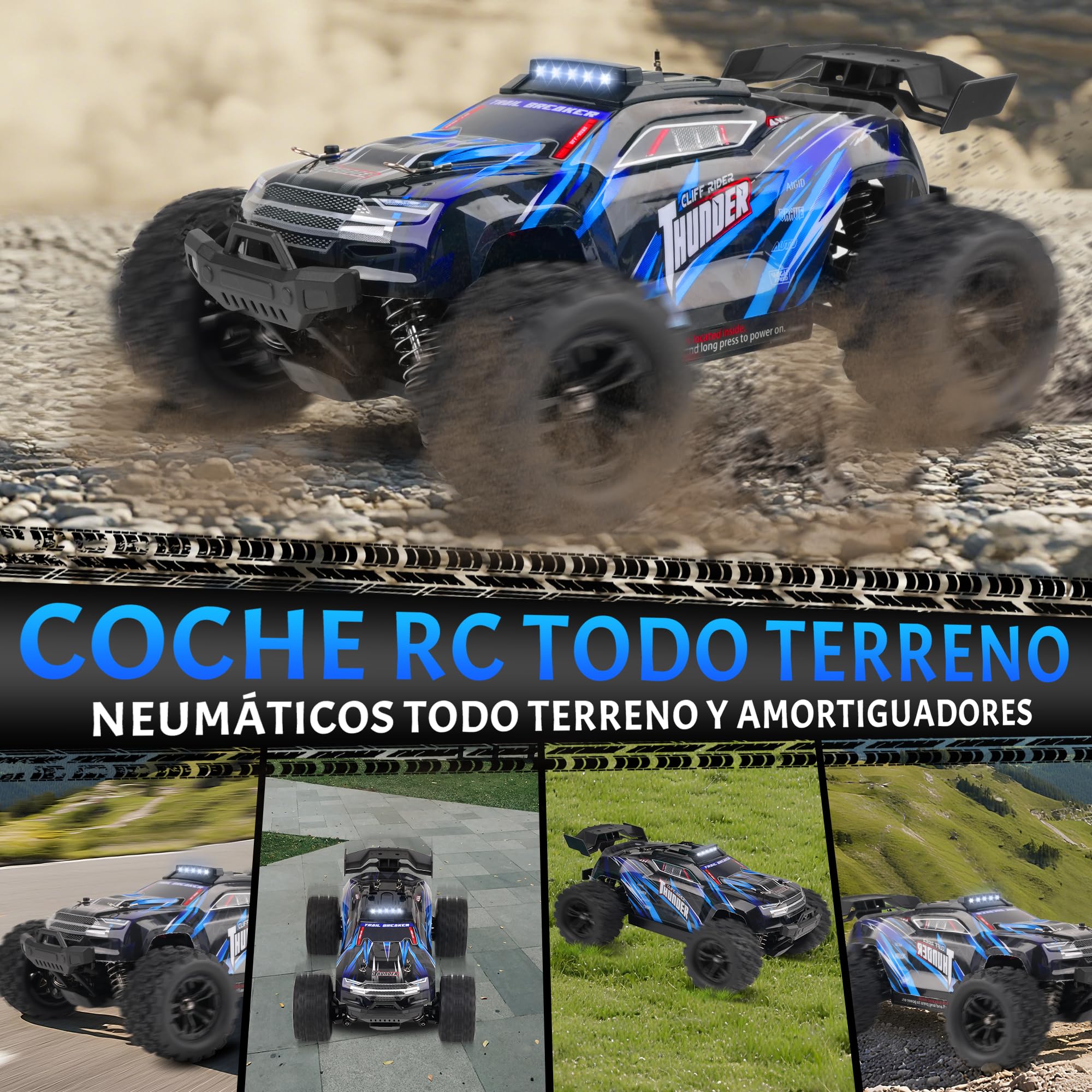 Ferngesteuertes Auto – 1:18 High-Speed 40 Km/H Rc Auto 2,4 Ghz 4wd All Terrains Offroad Drift Truck Mit Zwei Wiederaufladbaren Batterien FüR LäNgeres Spielen FüR Kinder Und Erwachsene – Blau - 4